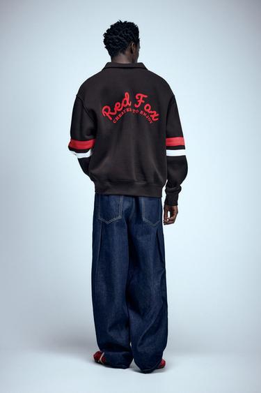 Embroidered zip polo sweatshirt — Black 3