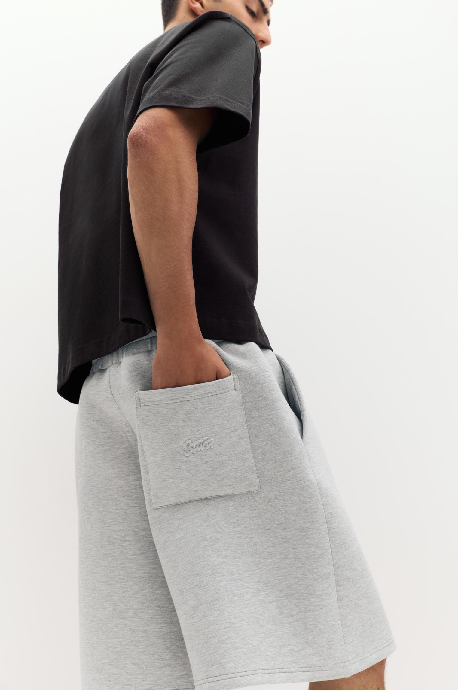Neoprene-effect jogger Bermuda shorts — Grey marl