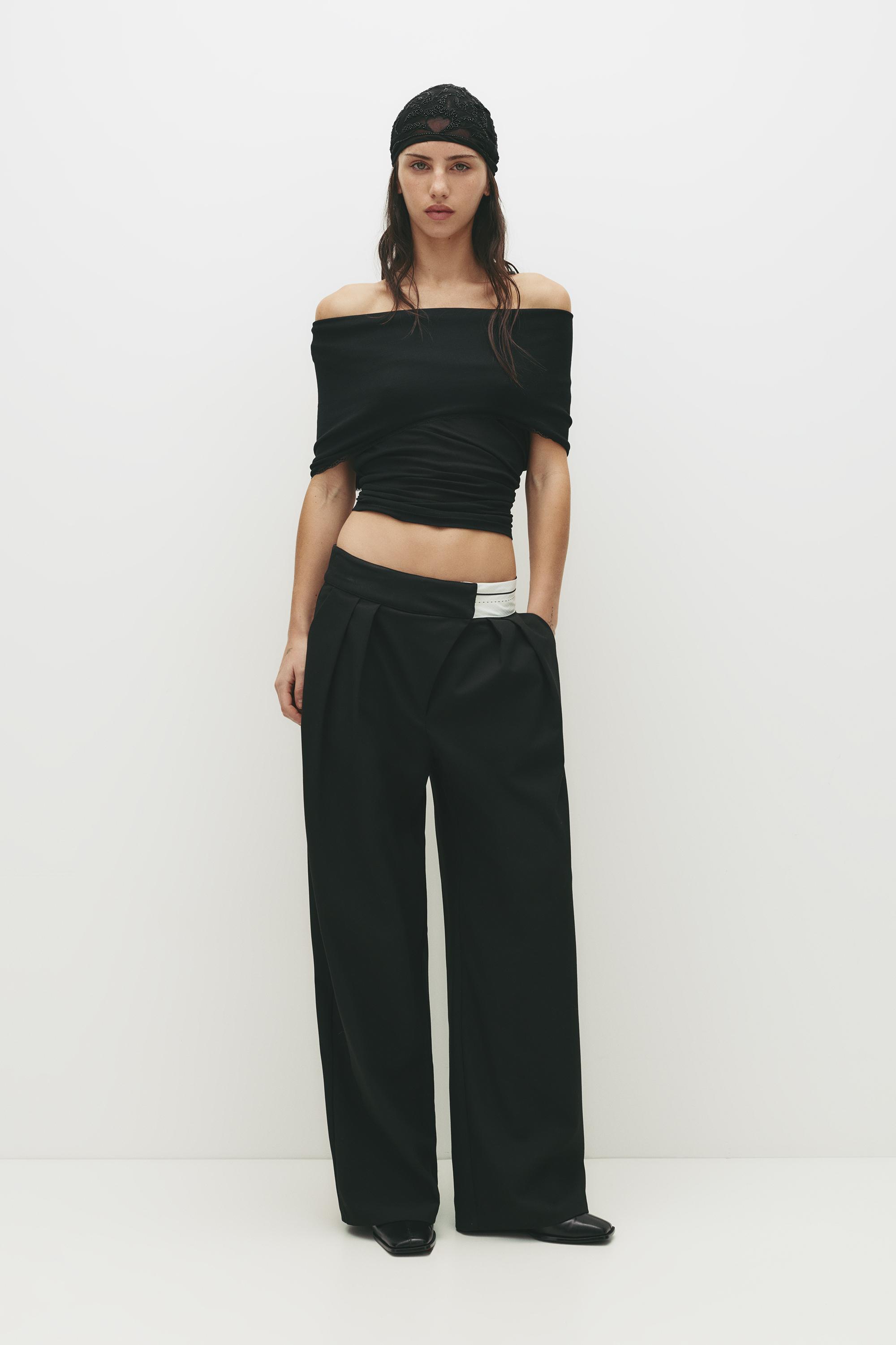 Pantalon Taille Croisée Contrastée - Pull&Bear - Modalova