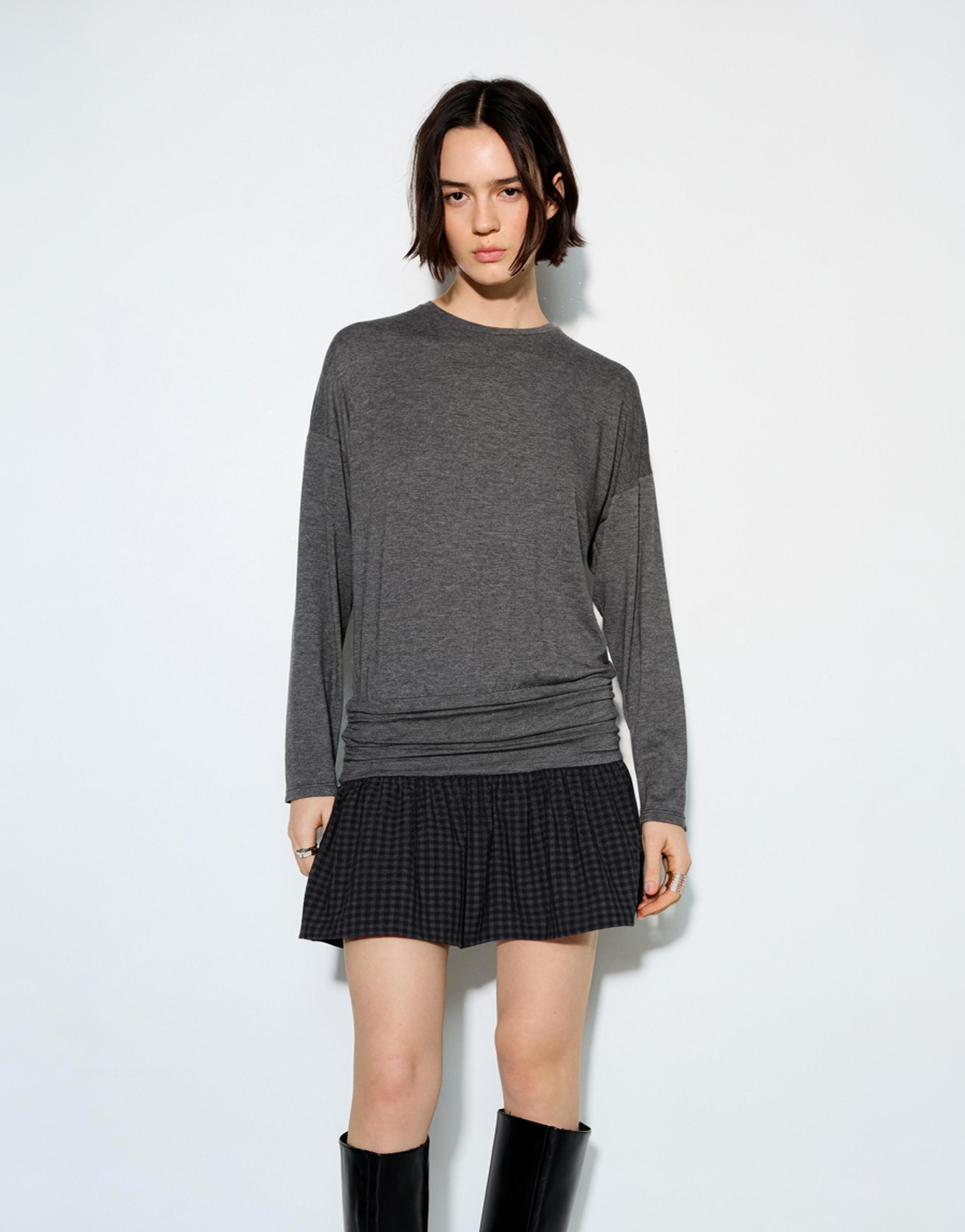 Combined check short dress — Dark grey