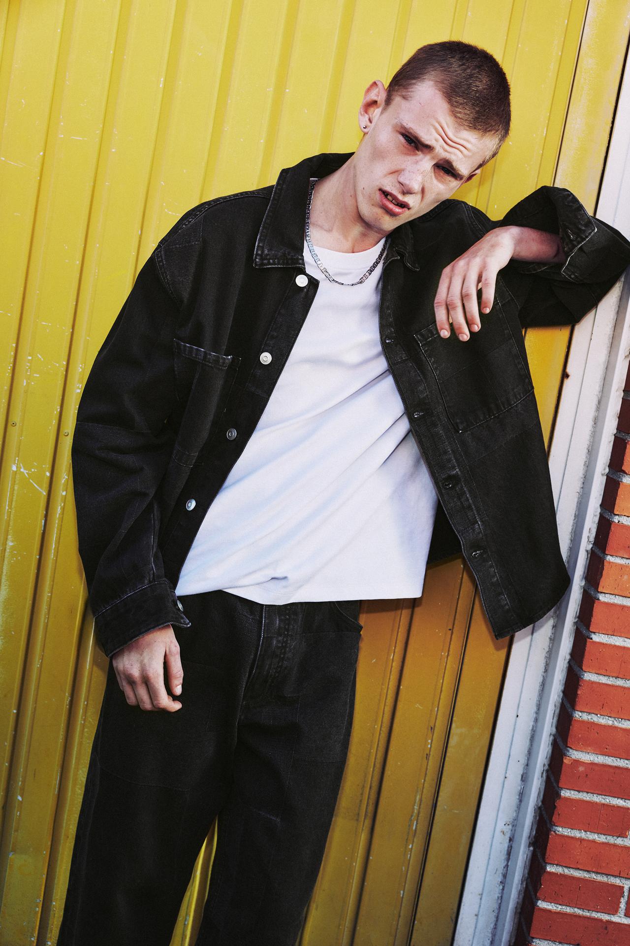 Jacquard denim overshirt — Faded black