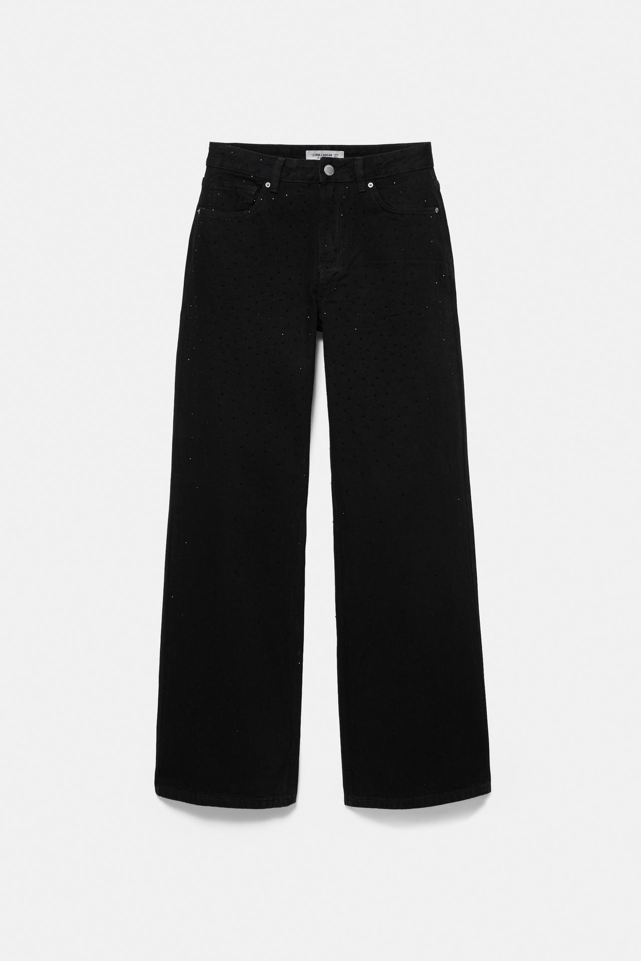 Straight-leg jeans with rhinestones — Black