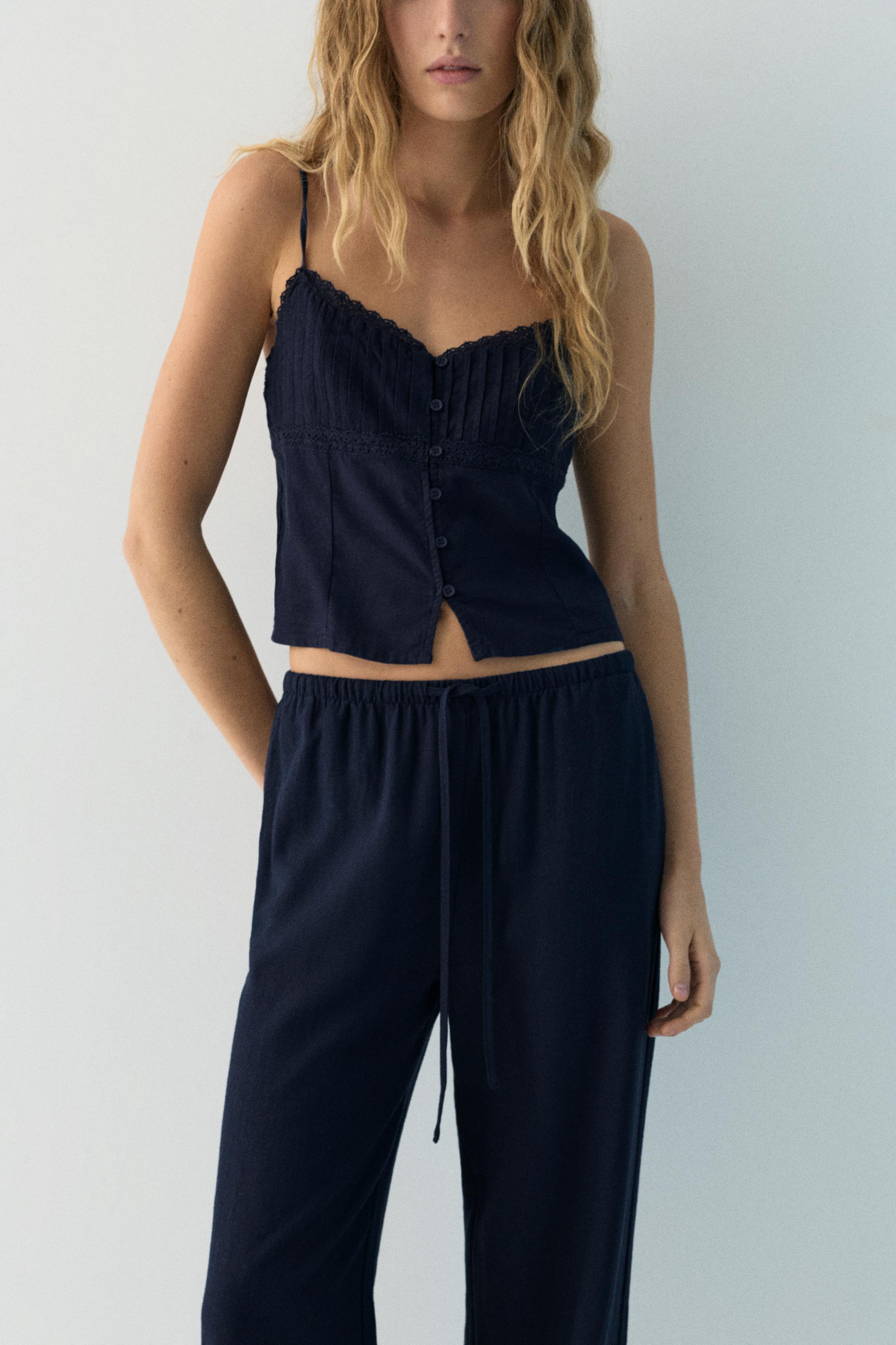 Linen blend joggers — Navy