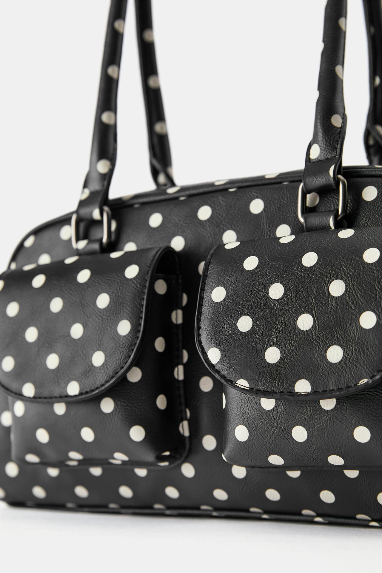 Polka dot multipocket shoulder bag — Black