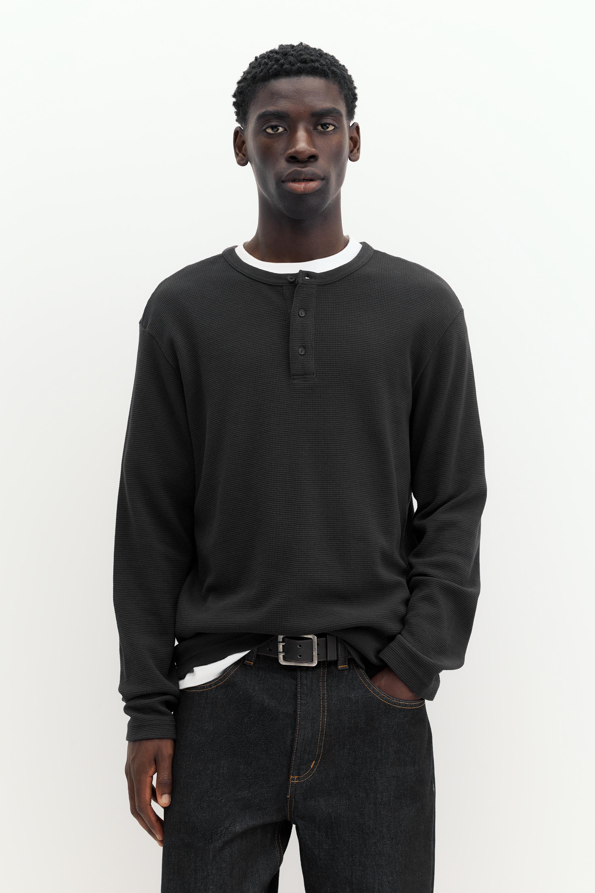Waffle-knit long sleeve T-shirt — Anthracite grey