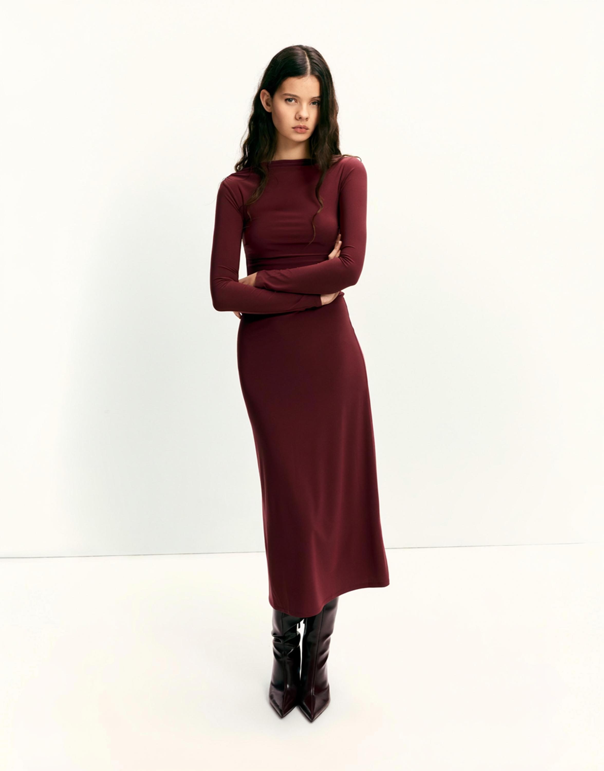 Soft draped midi dress — Burgundy