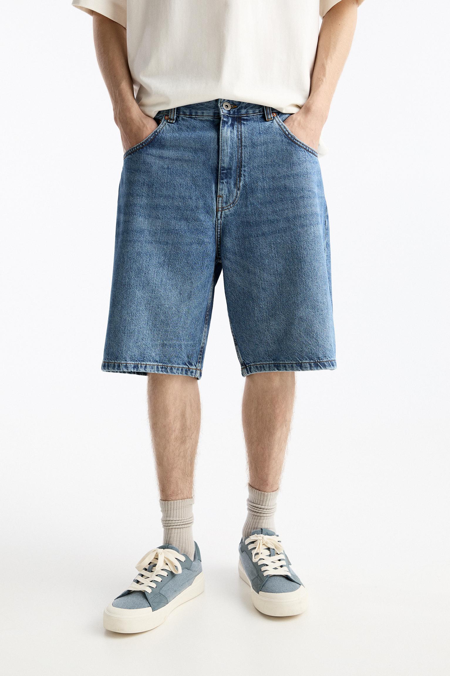 Baggy denim Bermuda shorts — Medium blue