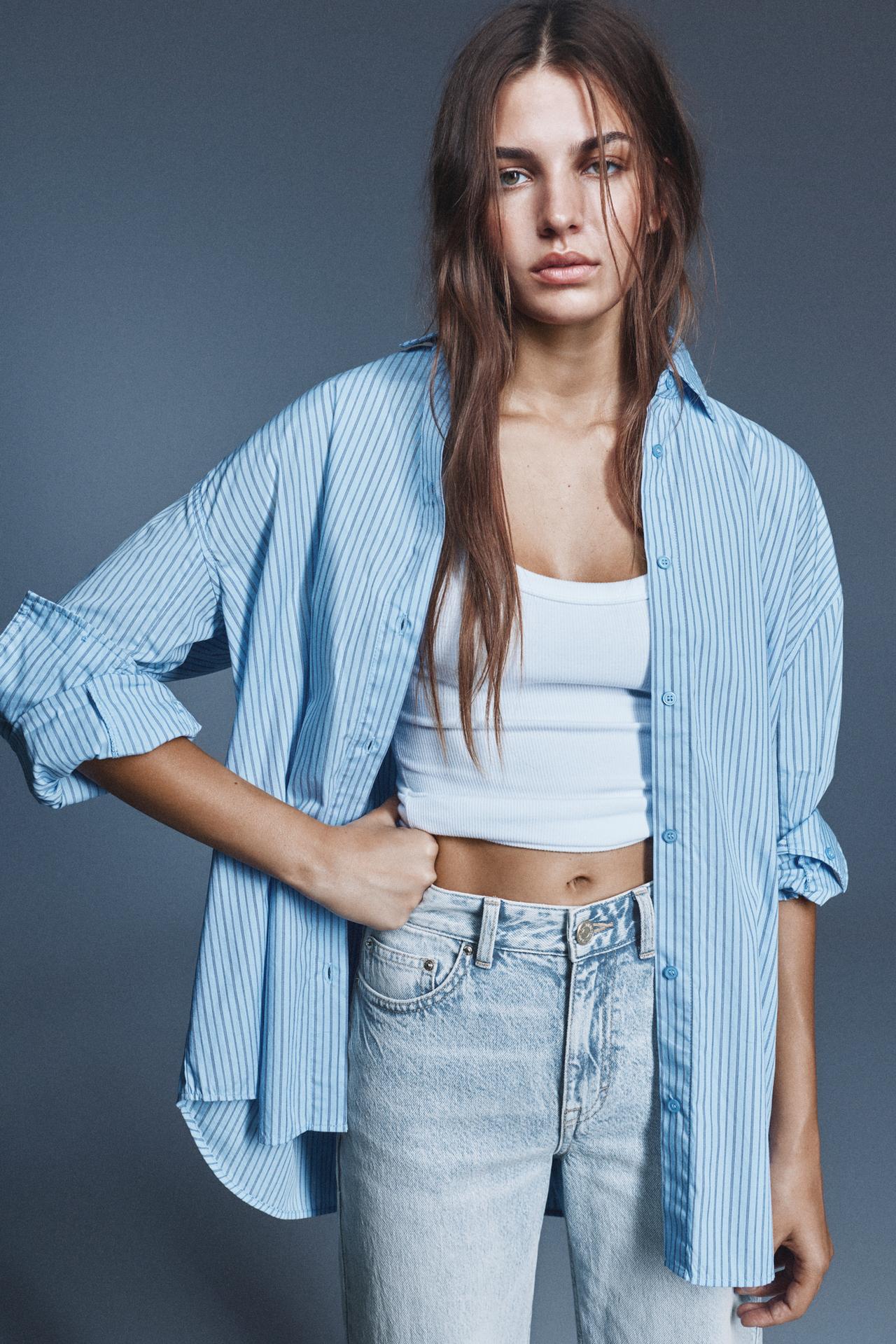 High-waist wide straight-leg jeans — Sky blue