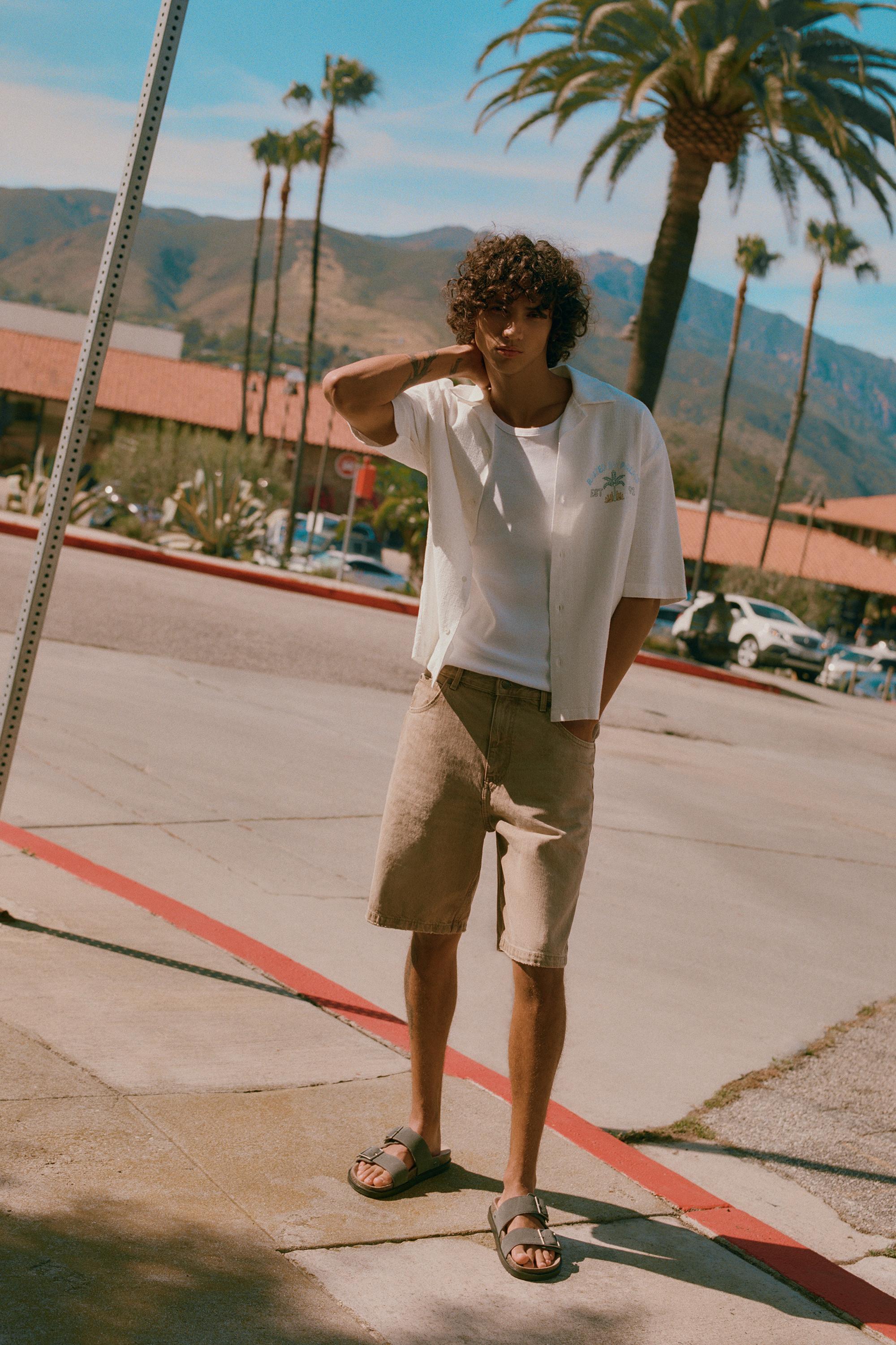 Baggy denim Bermuda shorts — Medium ecru