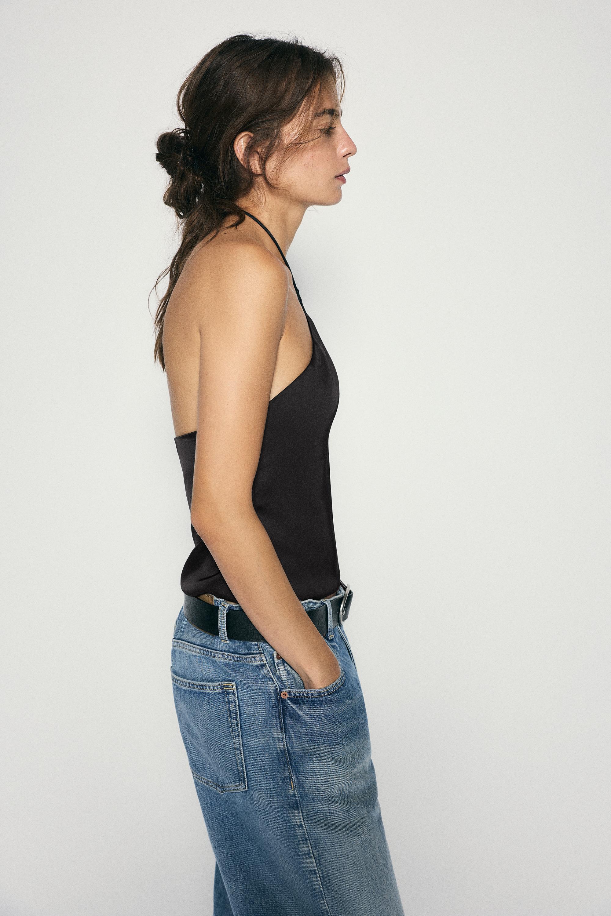 Satin halter top — Black