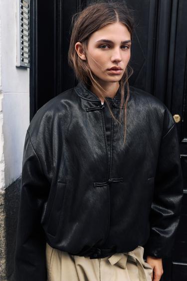 Leather-effect bomber jacket with fireman clasps — Black 5