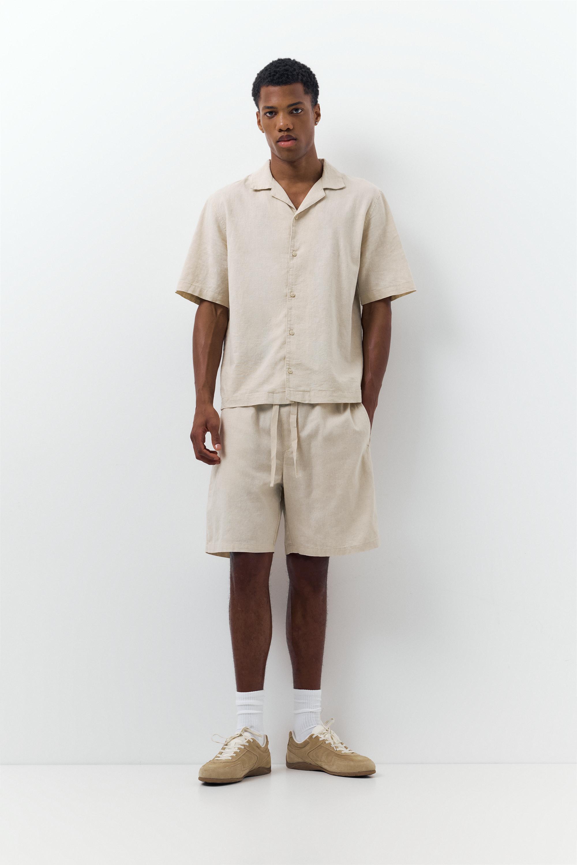 Linen blend Bermuda joggers — Beige
