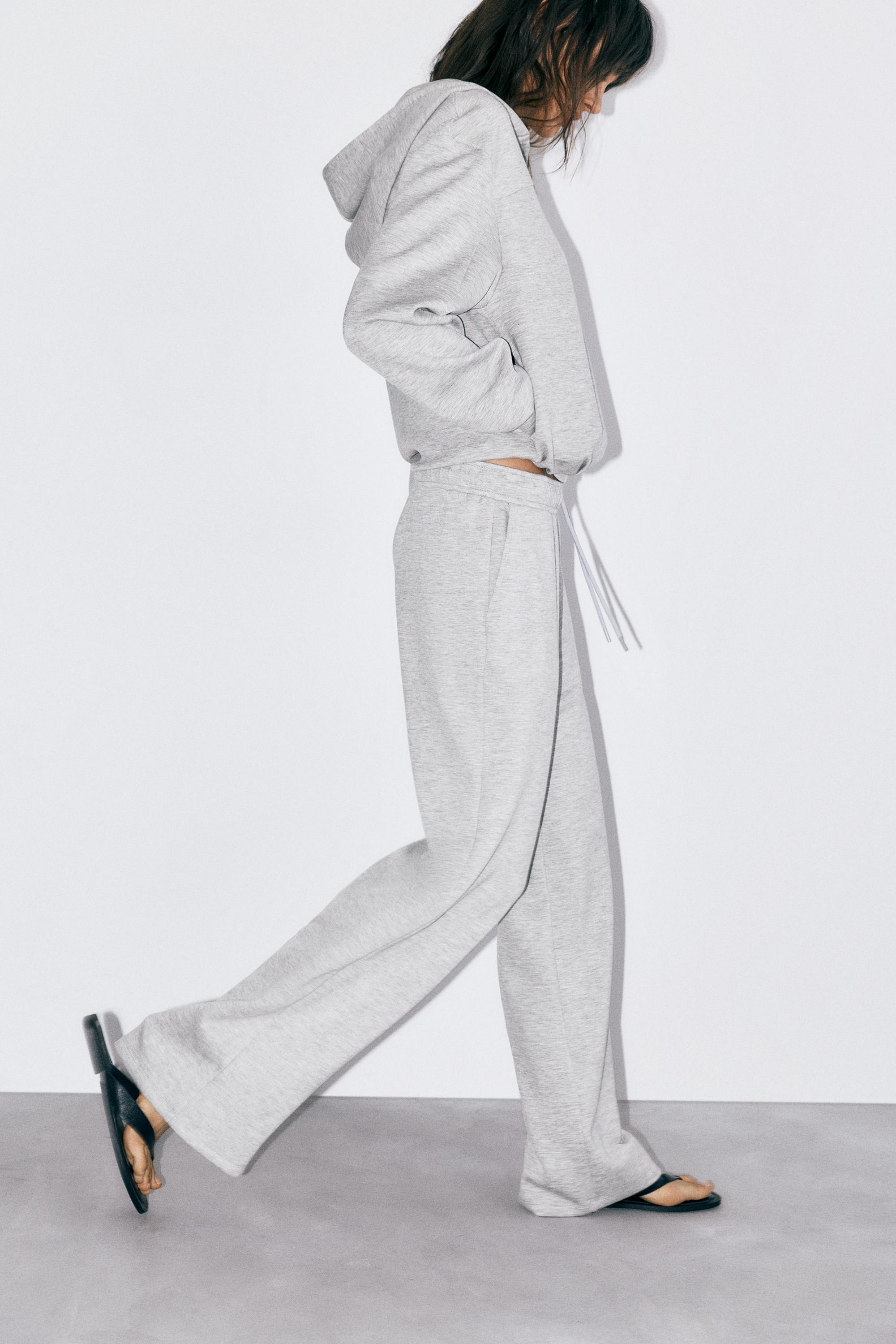 Soft-touch wide-leg trousers — Grey marl