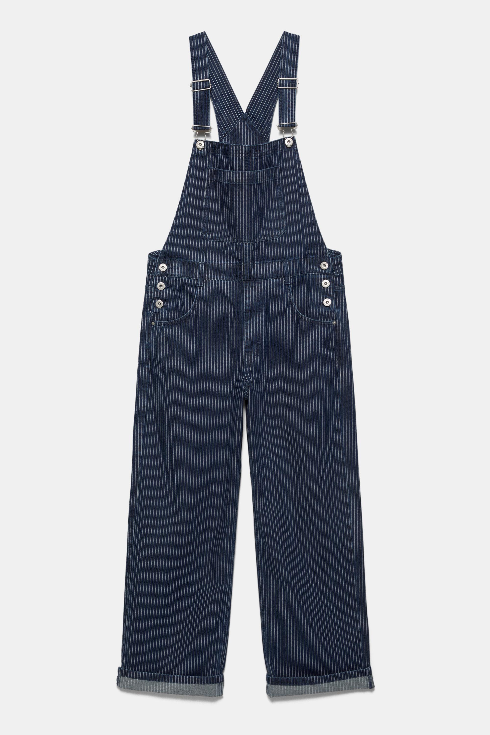 Çizgili uzun denim tulum - Görsel 3