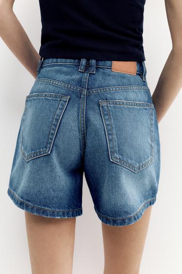 Mid-waist denim Bermuda shorts — Dark blue 4