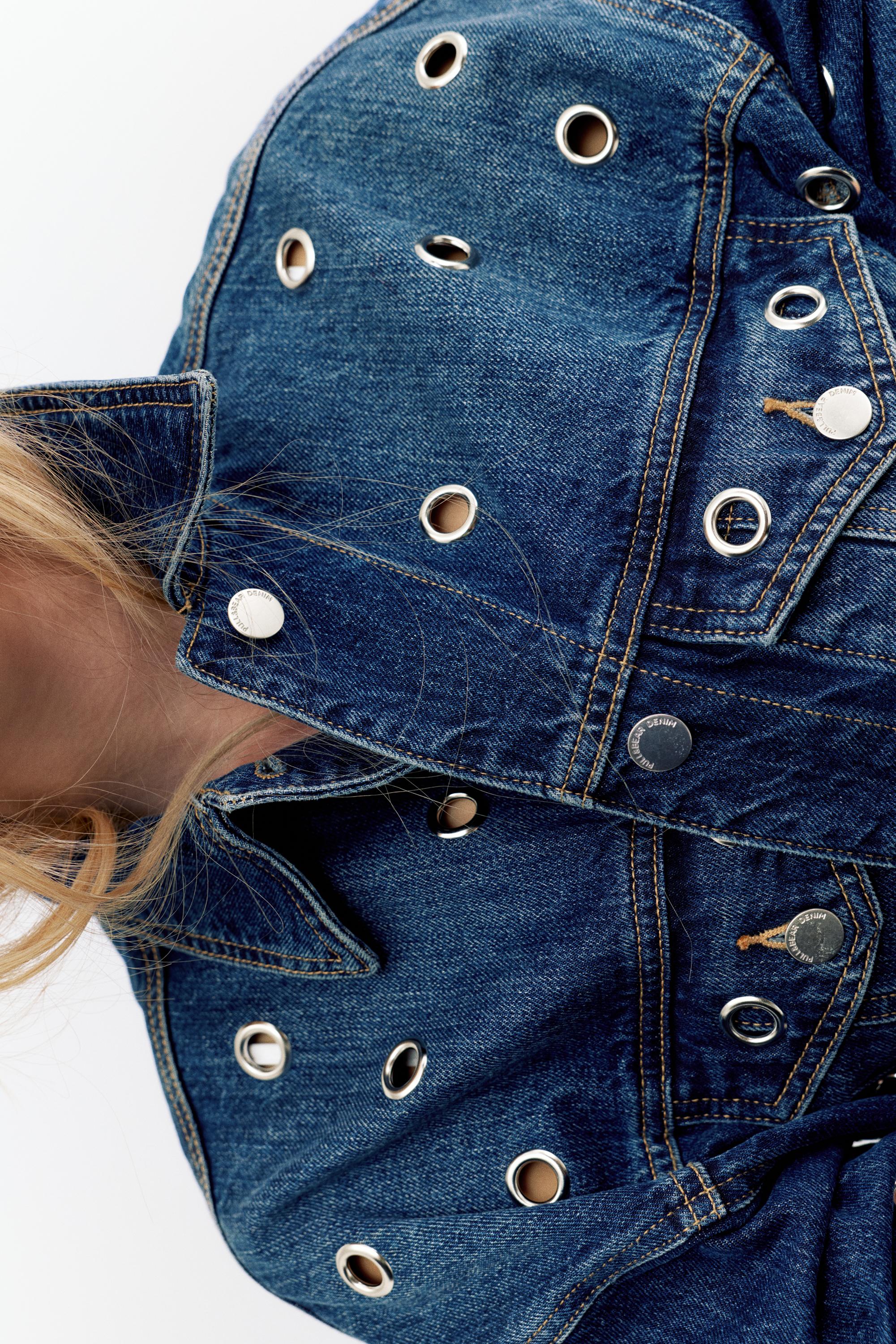 Delikli denim ceket - Görsel 16