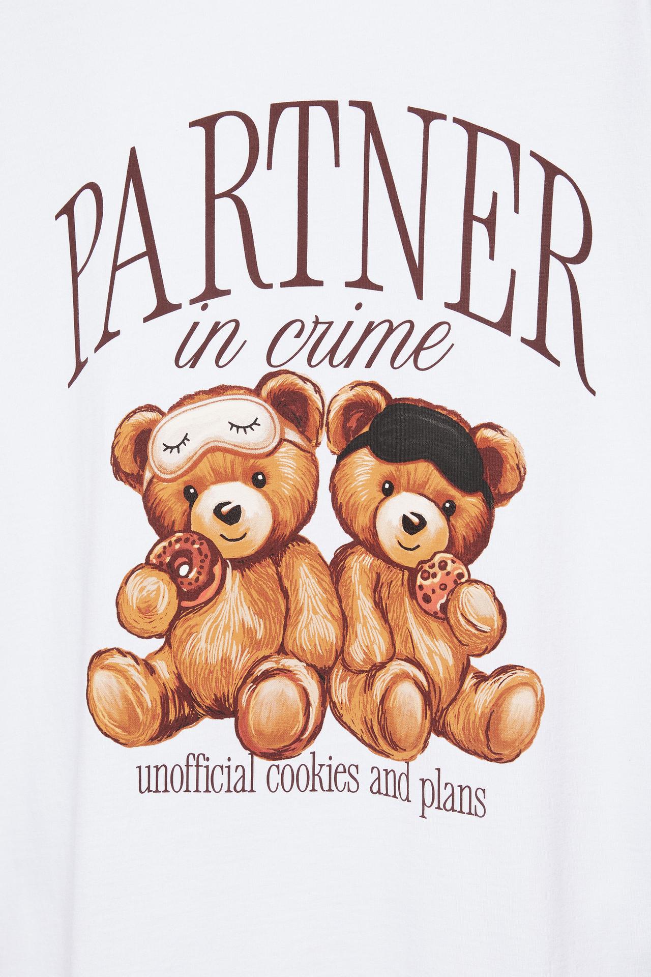 Oversize bear graphic T-shirt — Ecru