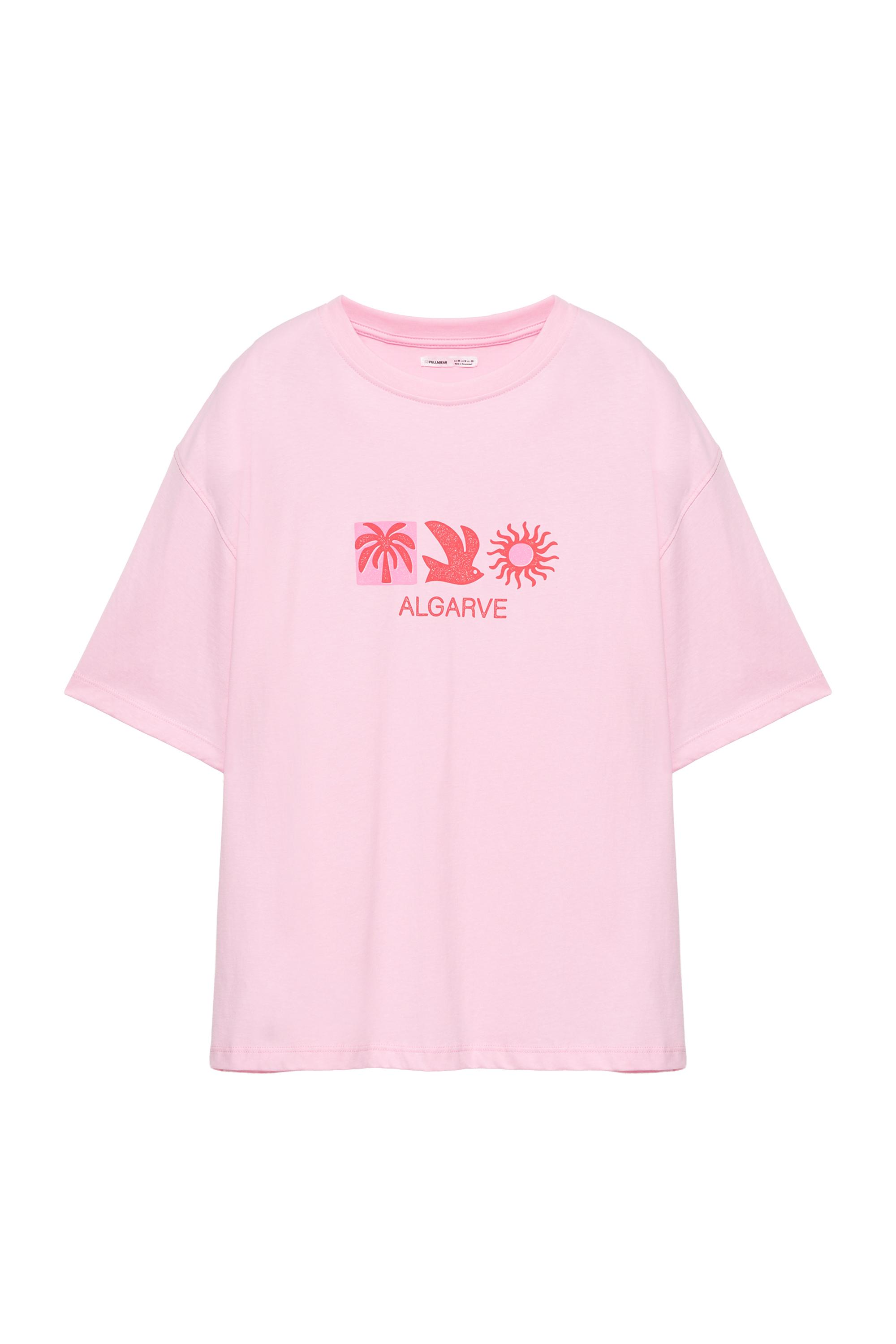 Pull&Bear Algarve grafik baskılı oversize tişört görsel 8