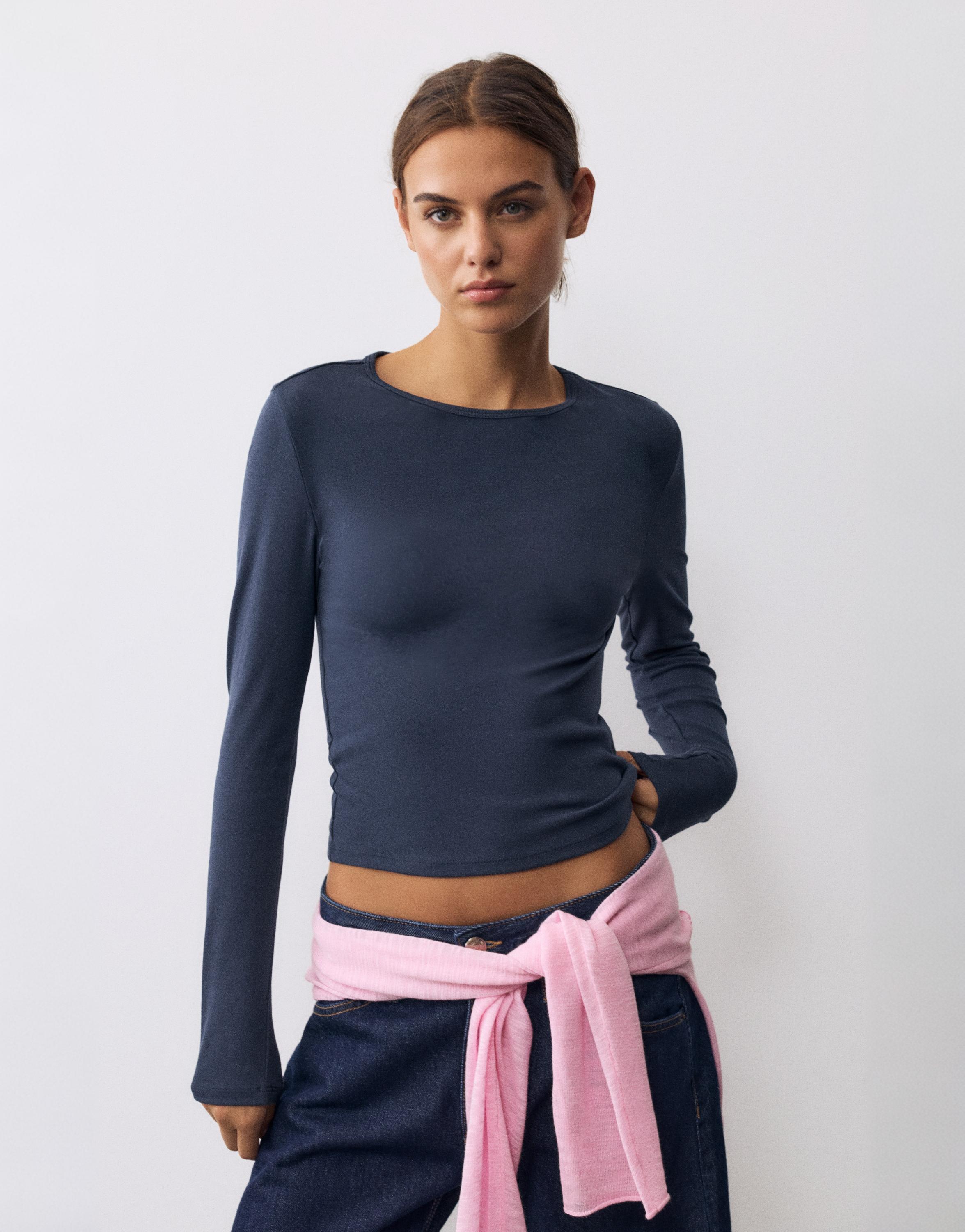 Fitted long sleeve T-shirt — Navy