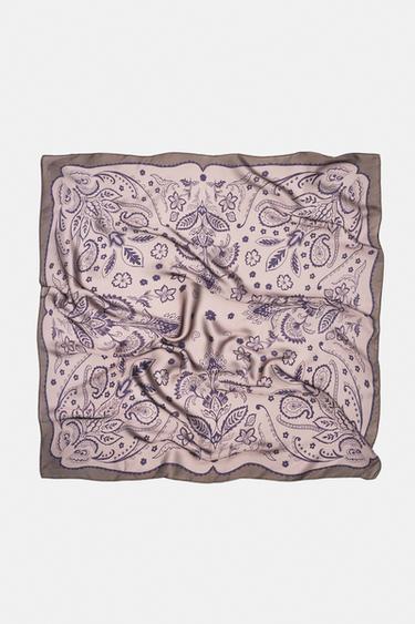Satin floral scarf — Brown 5