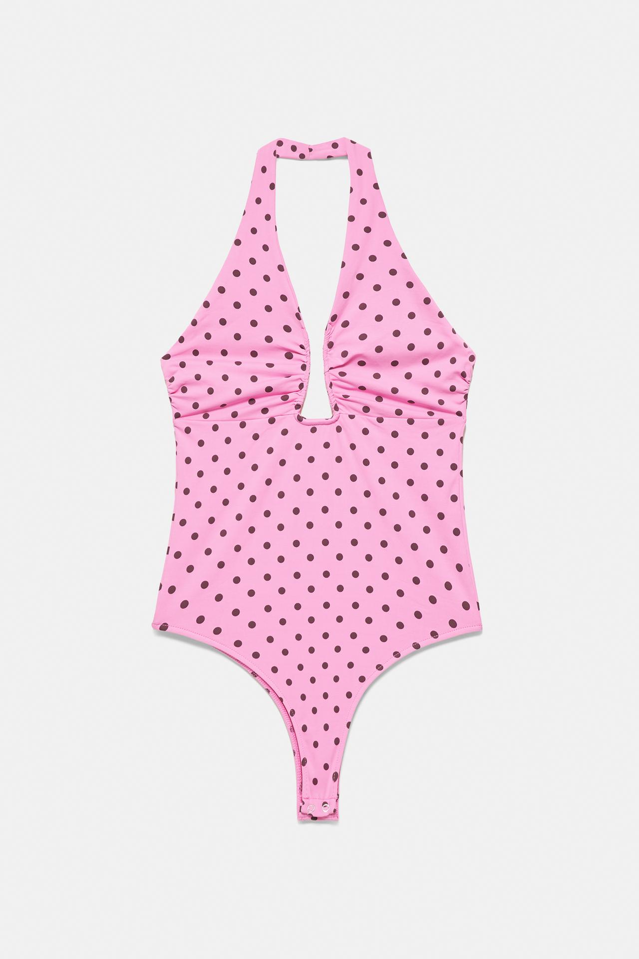 Gathered halterneck bodysuit — Pale fuchsia