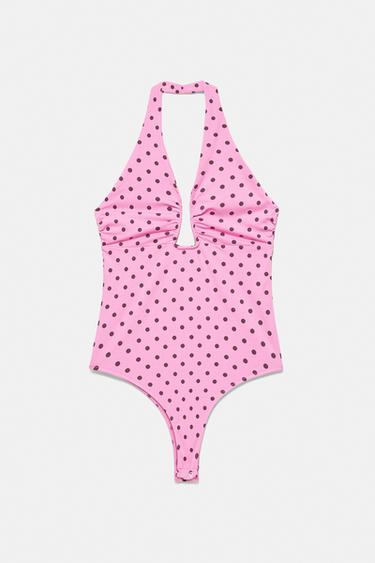 Gathered halterneck bodysuit — Pale fuchsia 5