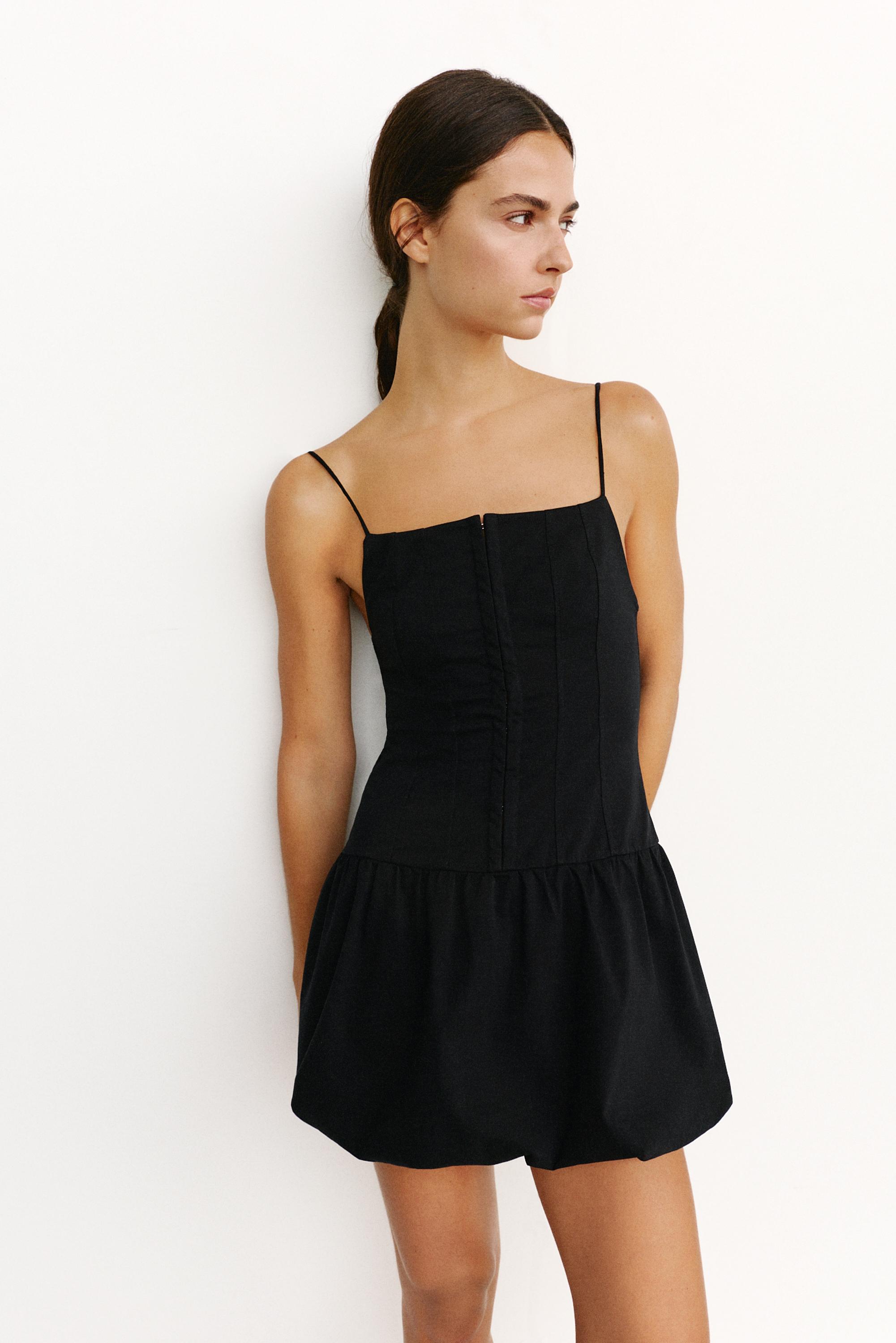 Short corsetry-inspired strappy dress — Black