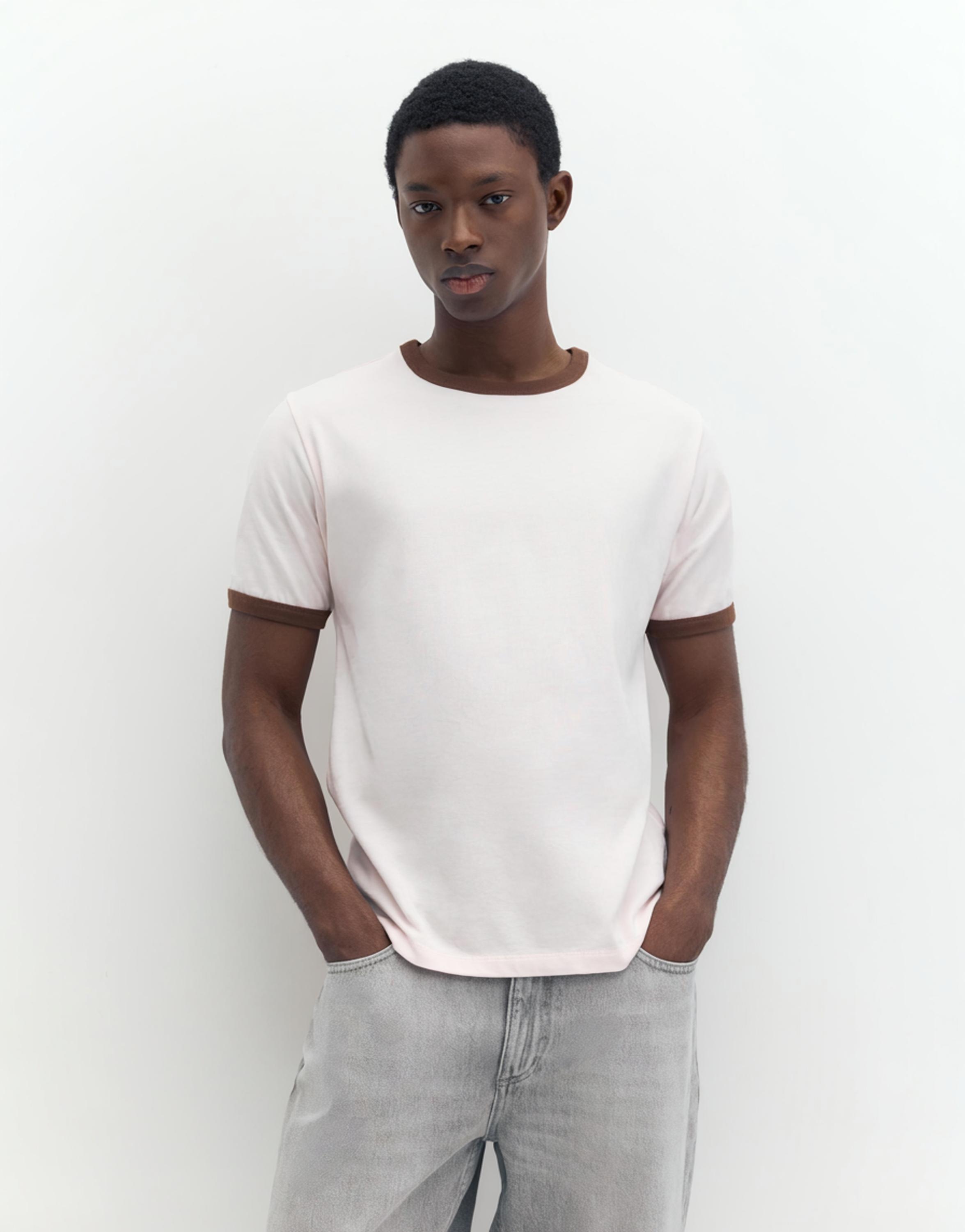 Contrast trim T-shirt — Pink