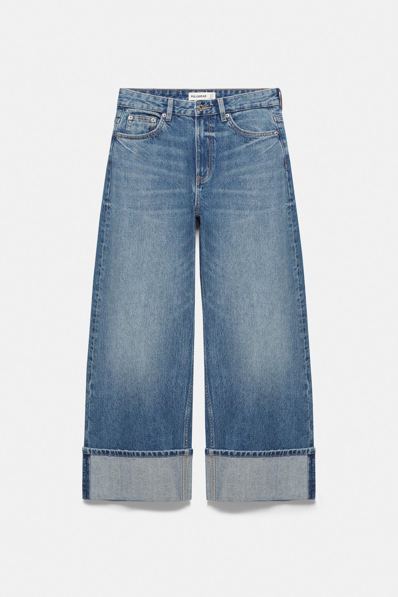 Baggy jeans with turn-up hems — Medium blue
