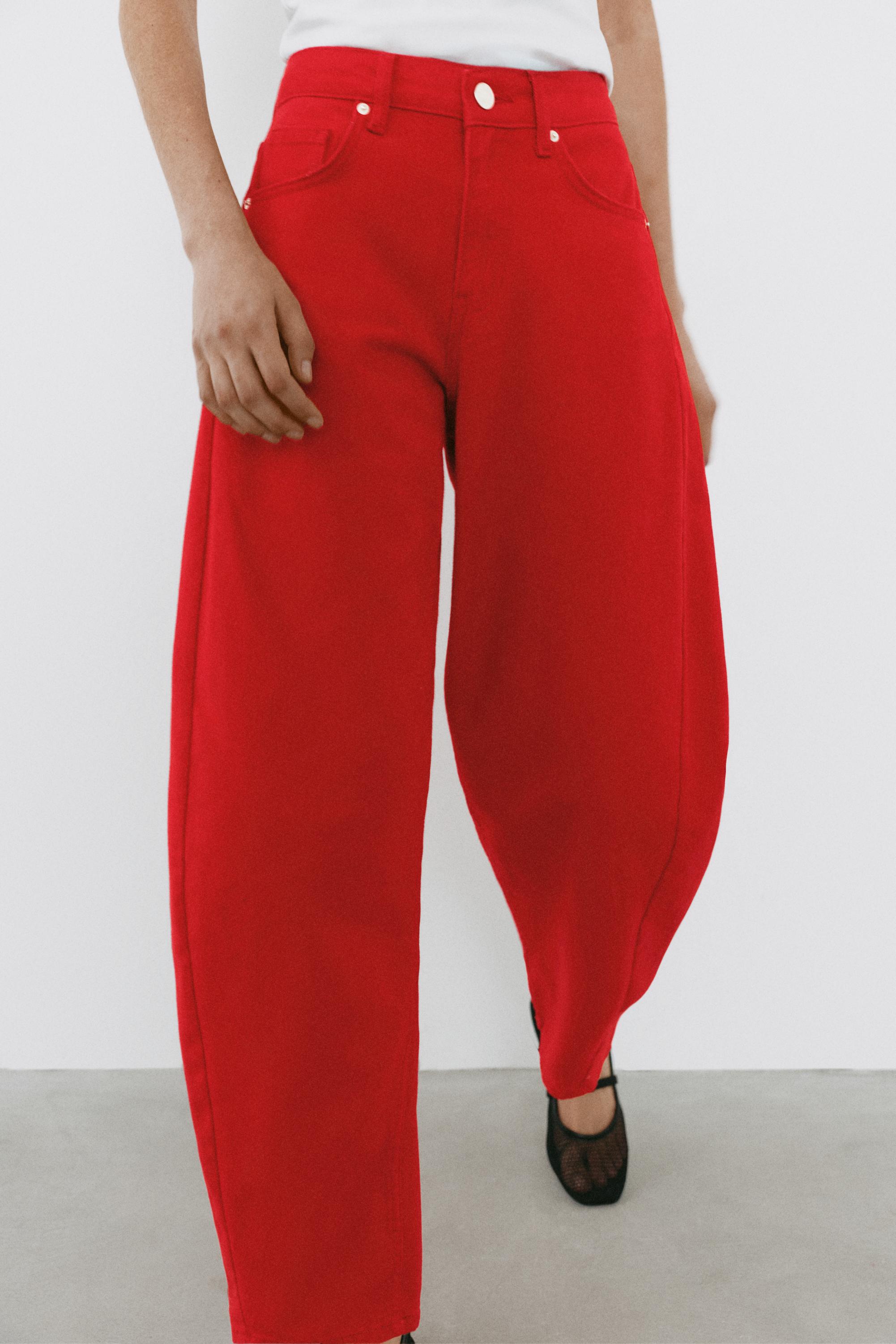 Low-rise barrel jeans — Red