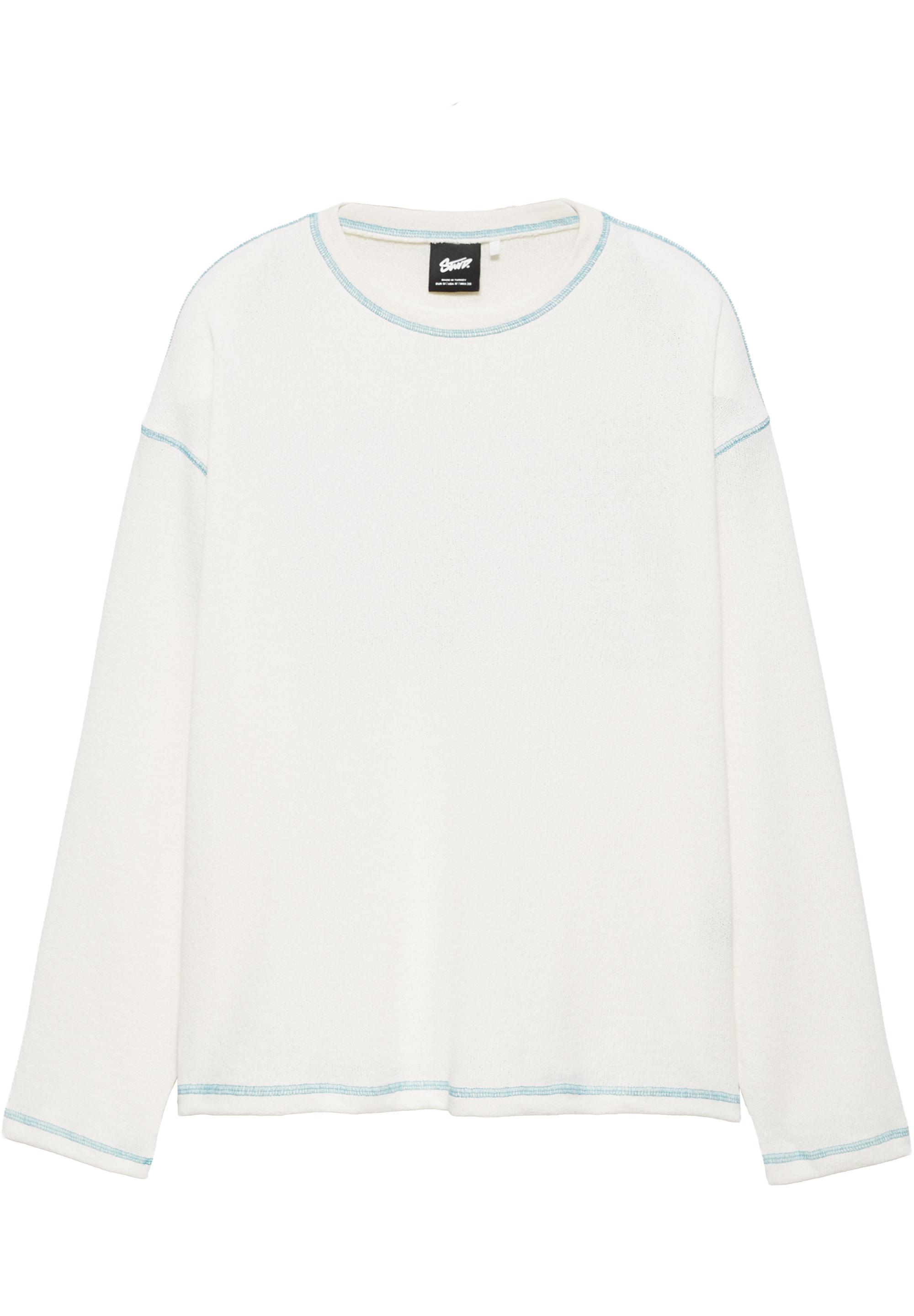 Long sleeve graphic T-shirt with topstitching — Ecru