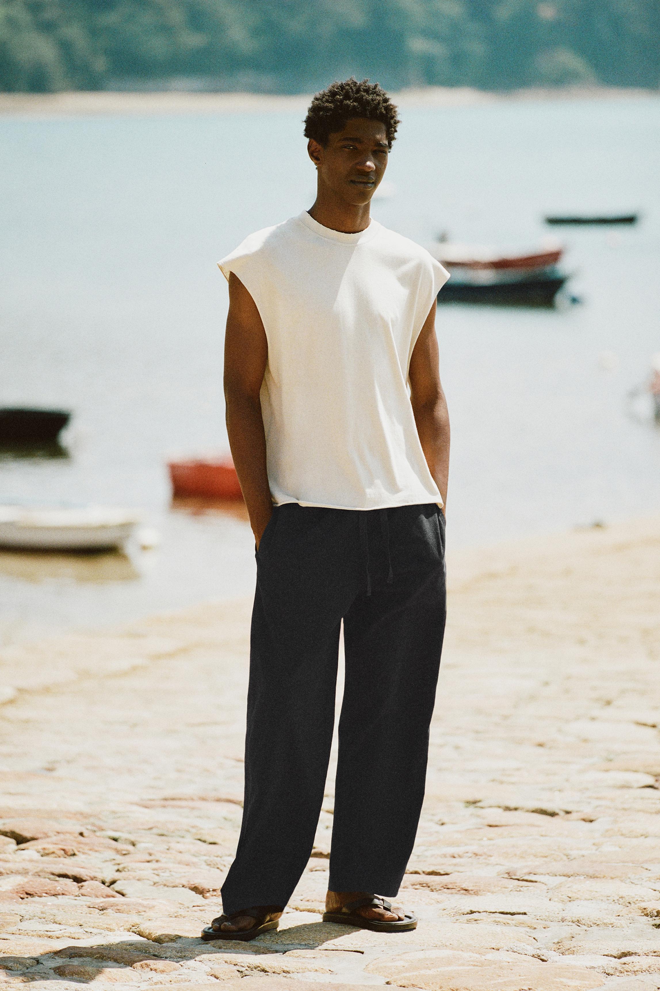Linen blend jogger trousers — Black