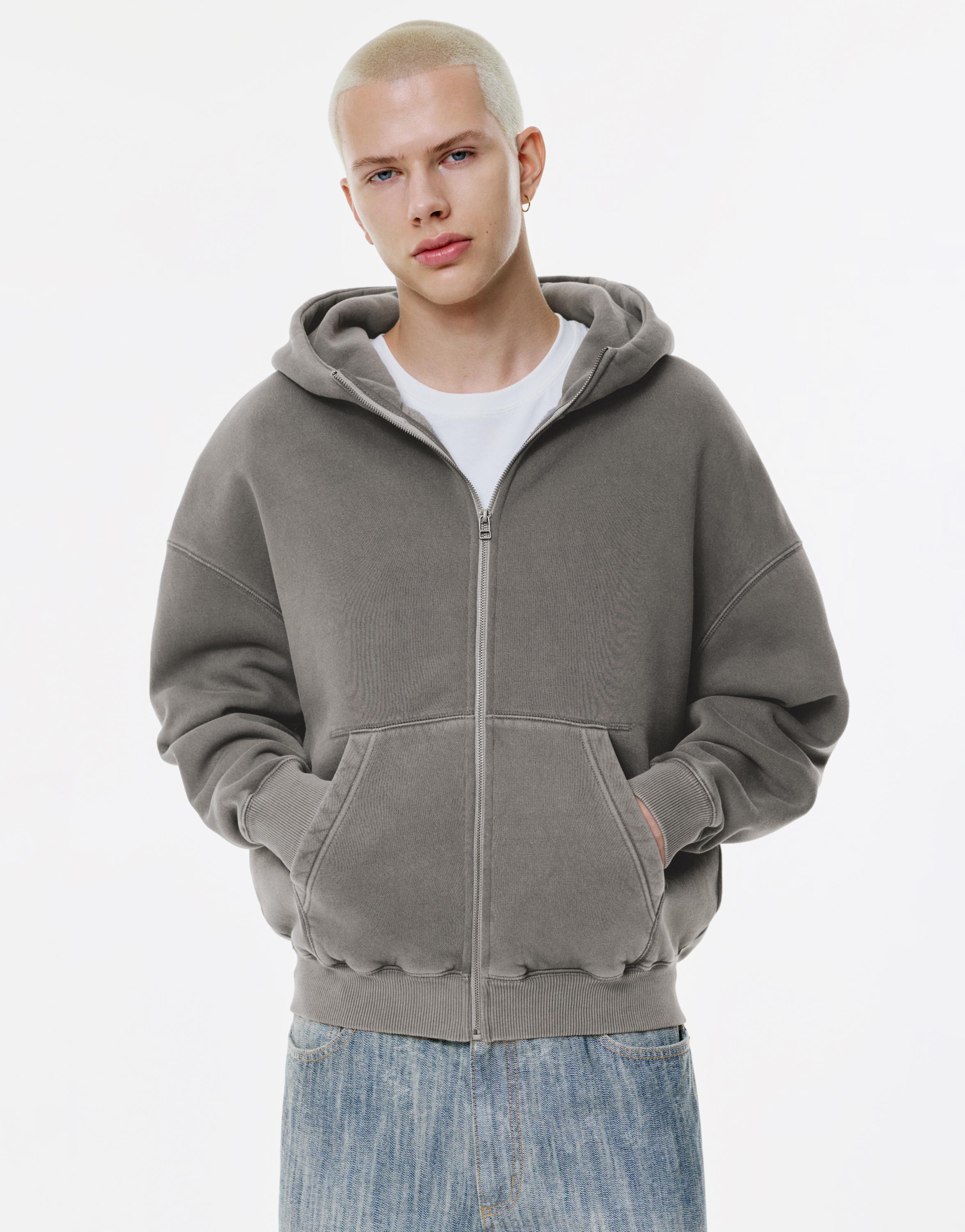 Fermuarlı yıkanmış boxy sweatshirt - Görsel 8