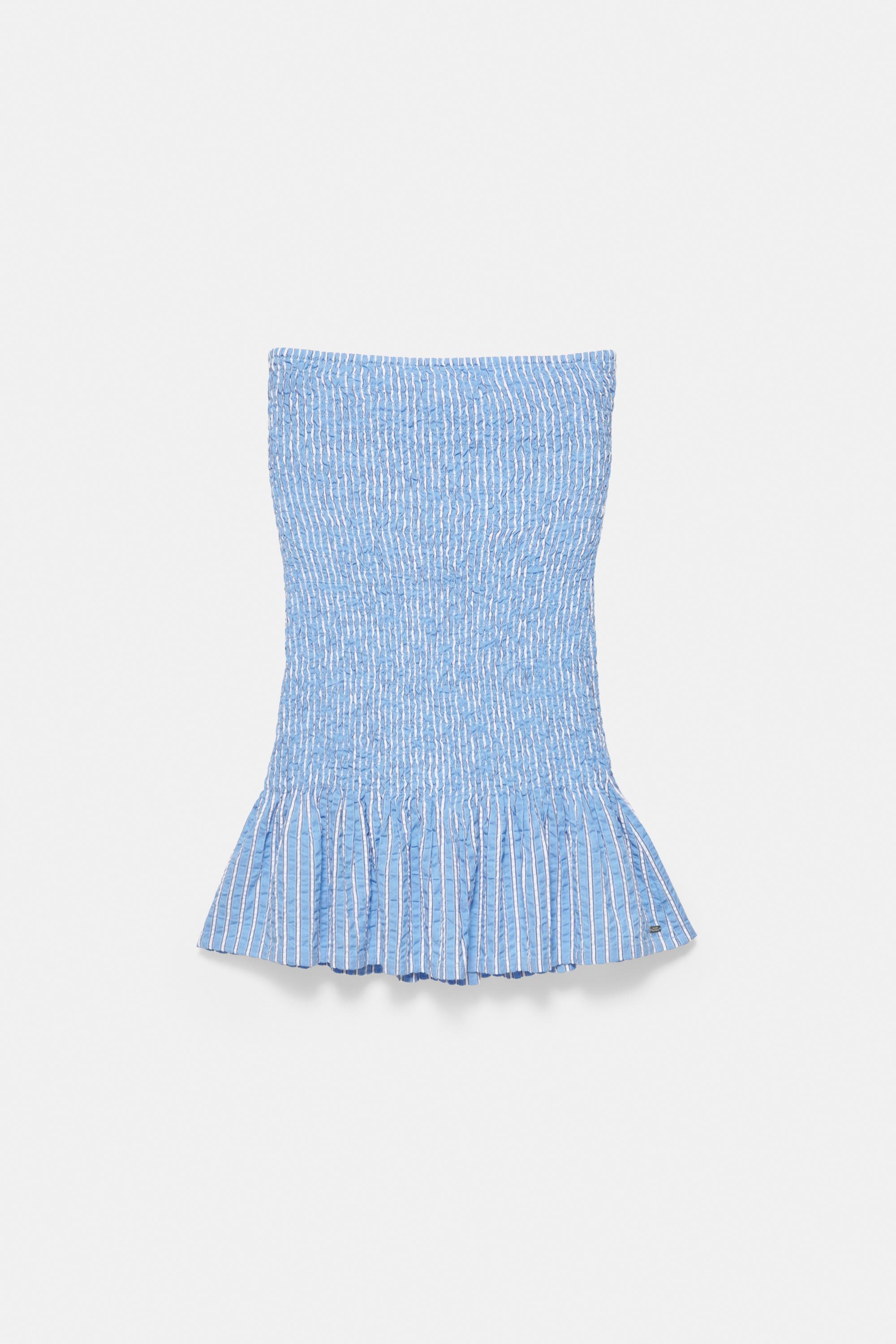 Short striped smock dress — Medium blue