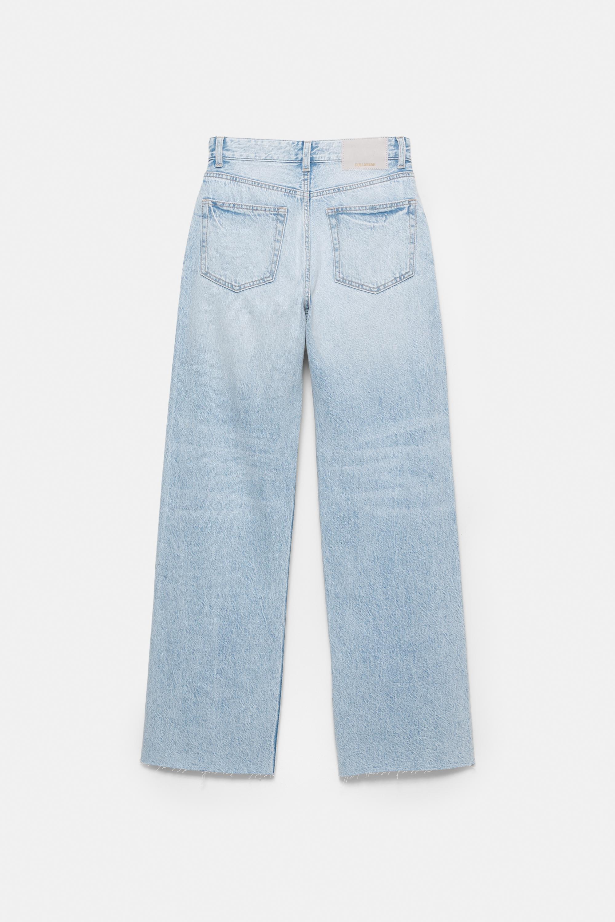 High-waist wide straight-leg jeans — Sky blue