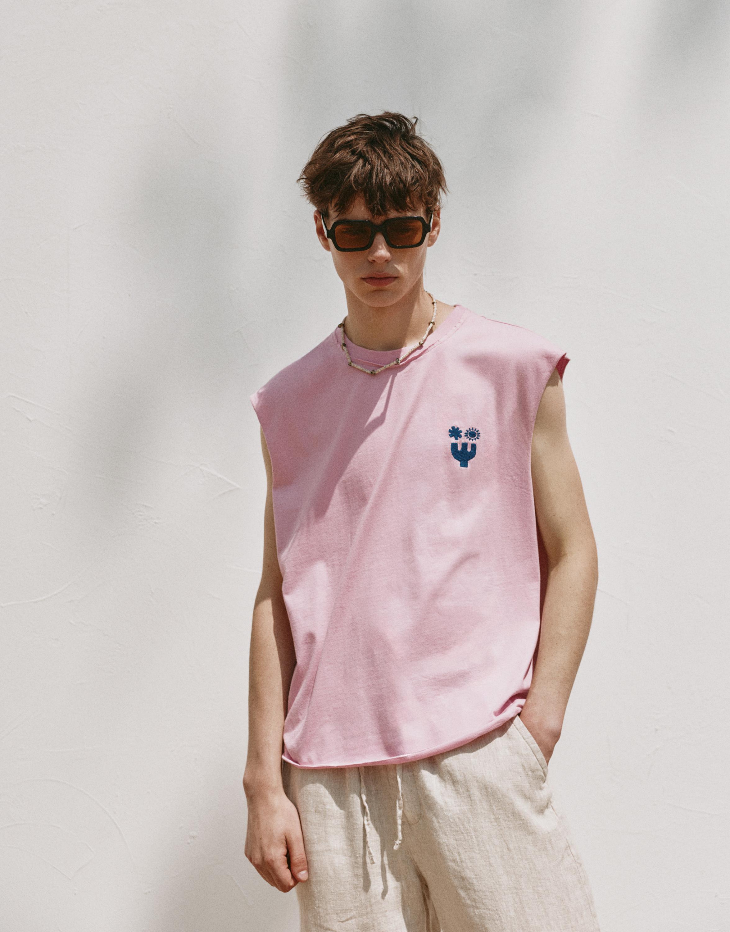 Ibiza boxy sleeveless T-shirt — Pink