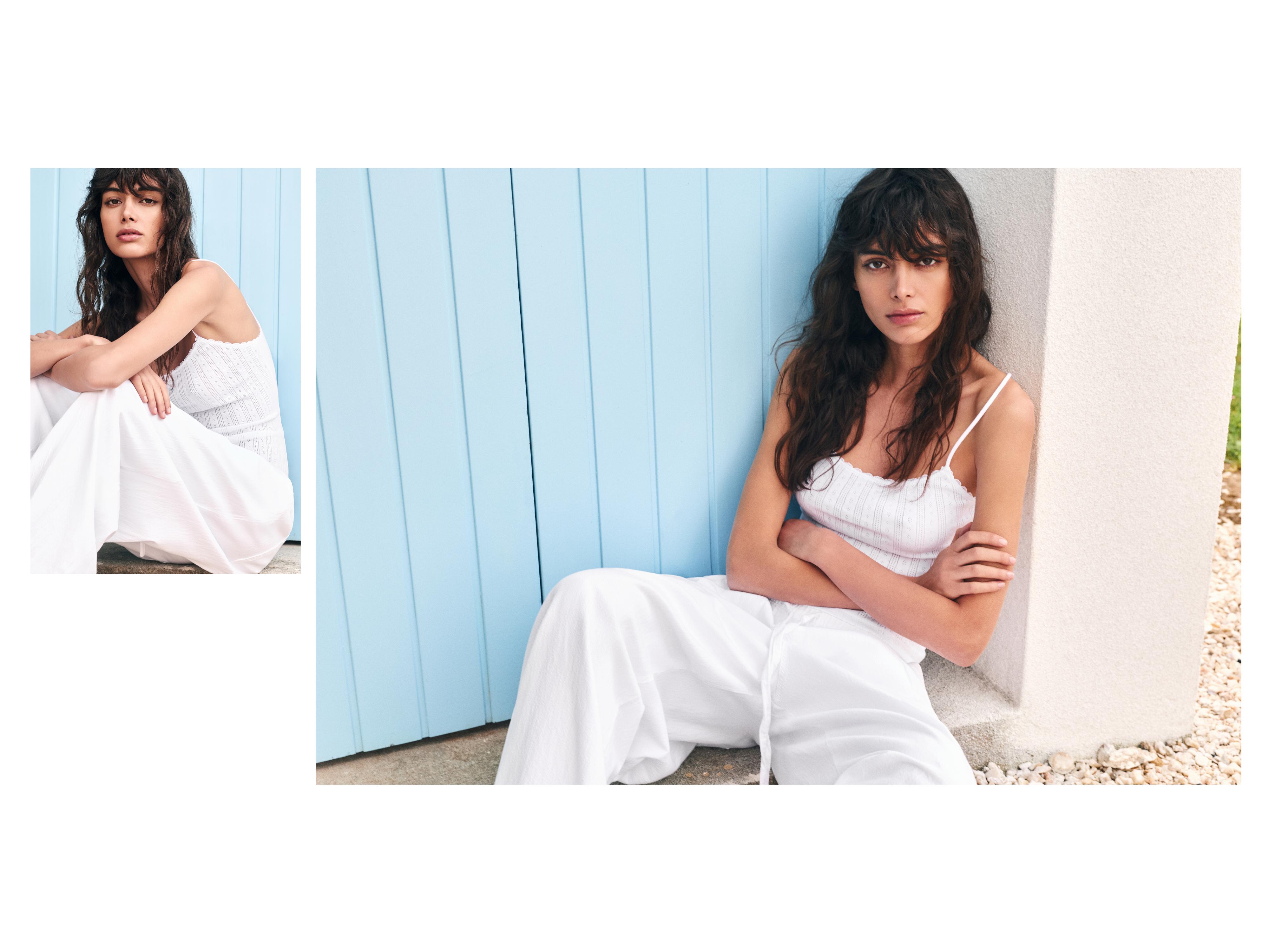 Strappy pointelle knit top — White