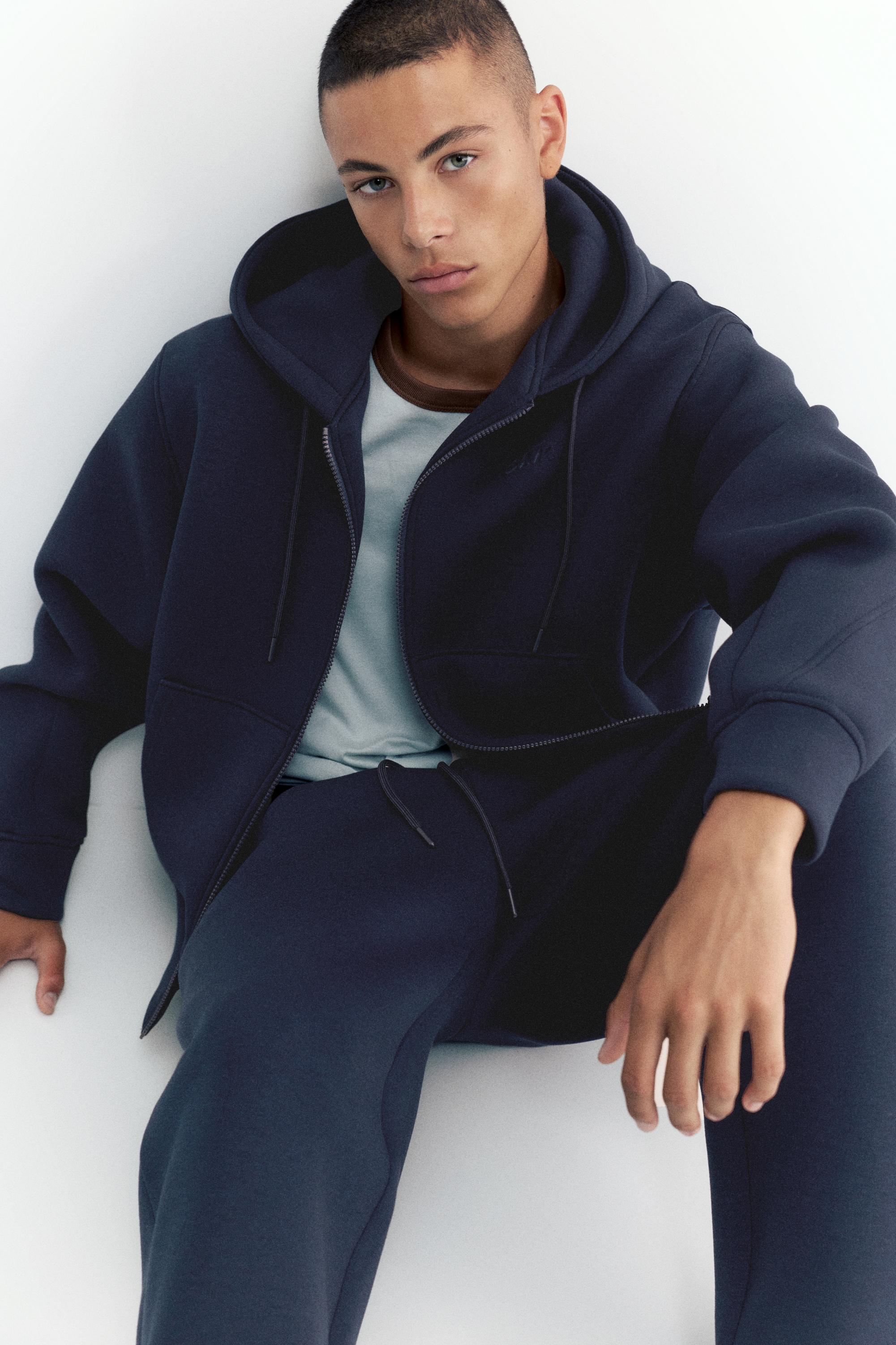 Neoprene-effect zip-up hoodie — Navy