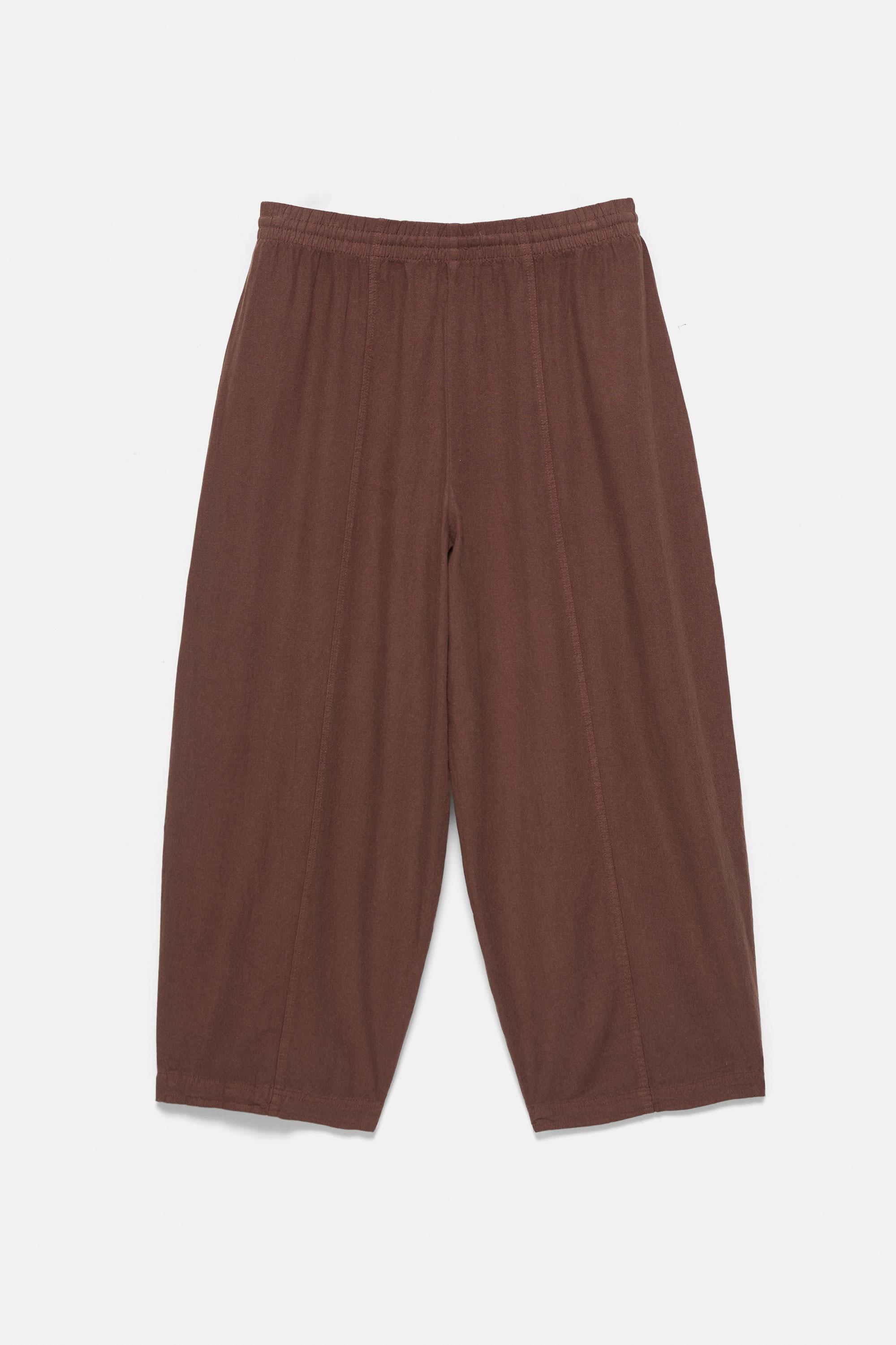 Linen blend barrel trousers — Chocolate