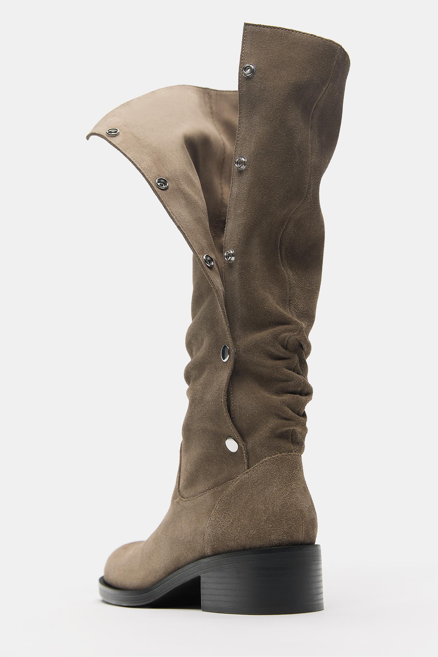 Studded leather tall boots — Brown