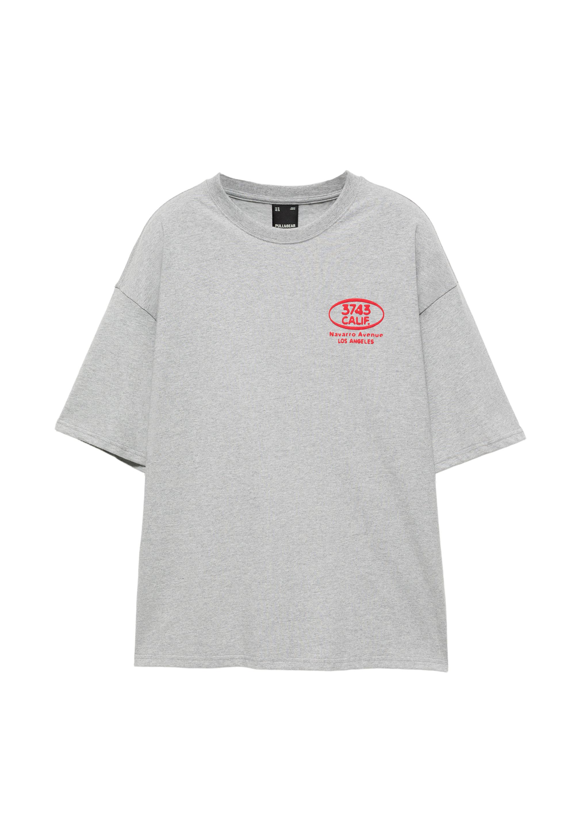 Relaxed fit T-shirt with raised graphic — Grey marl