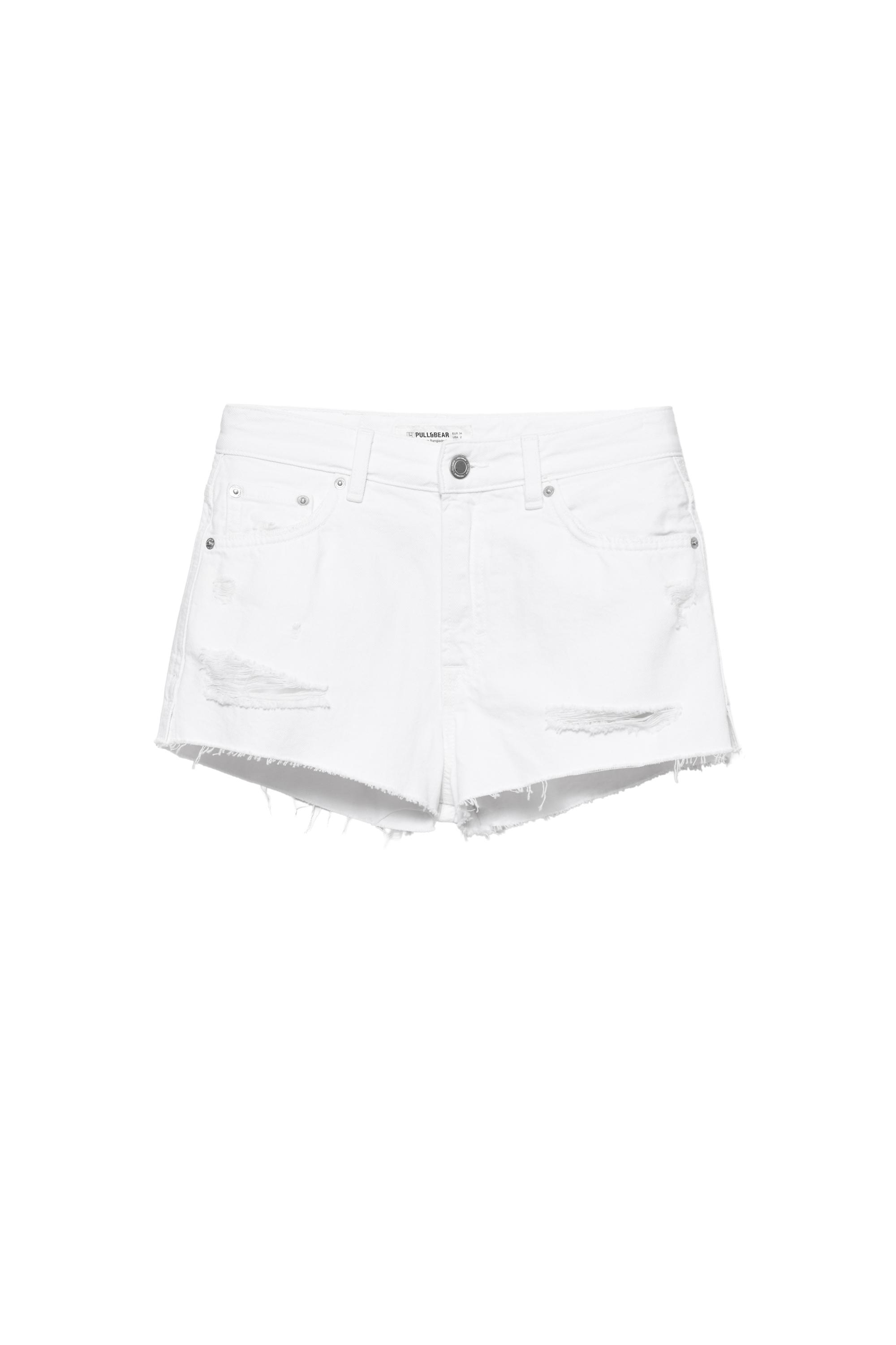 Mom fit yırtık denim şort - Görsel 13
