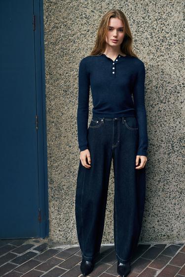Fine henley neck jumper — Navy 1