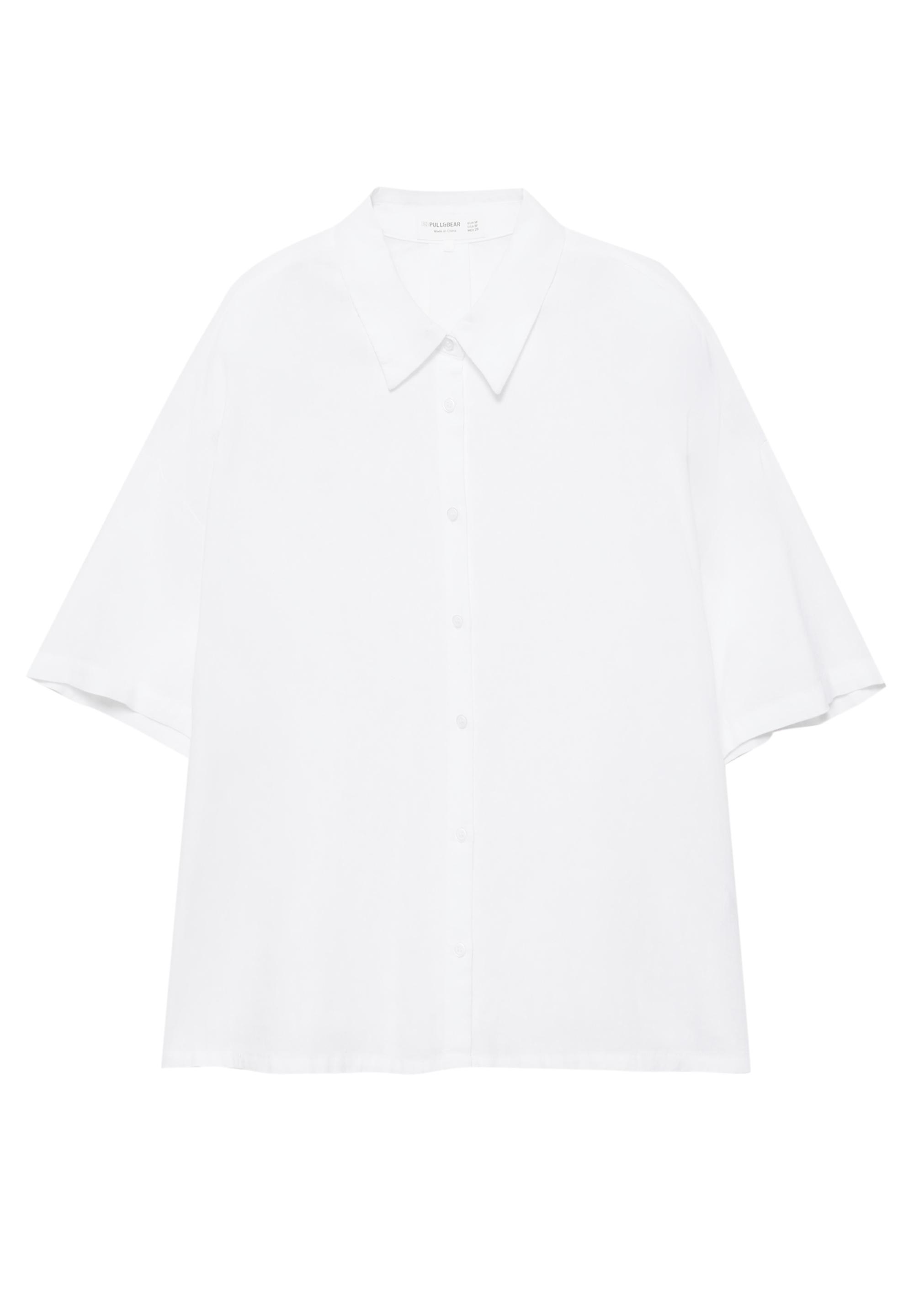 Short sleeve linen blend shirt — White
