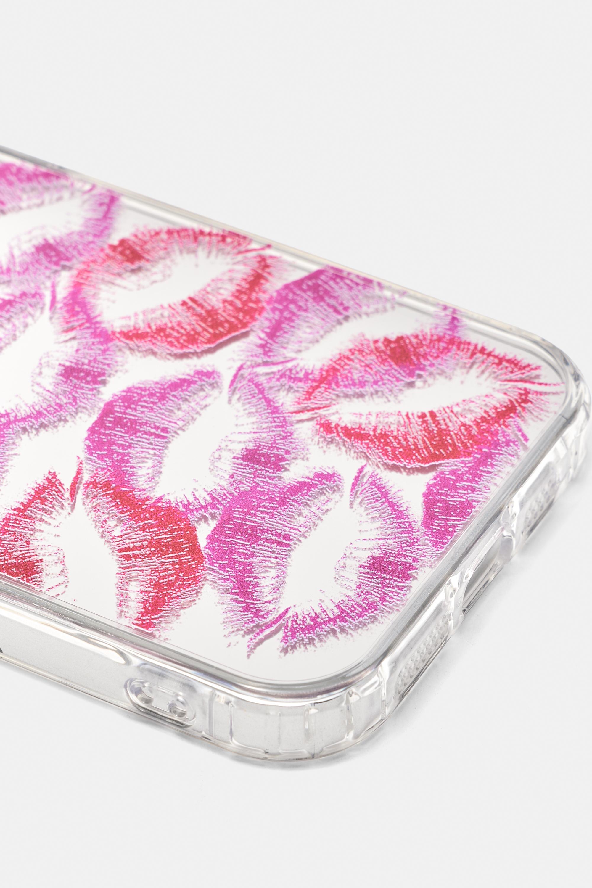 Kiss print mirrored iPhone case — Fuchsia