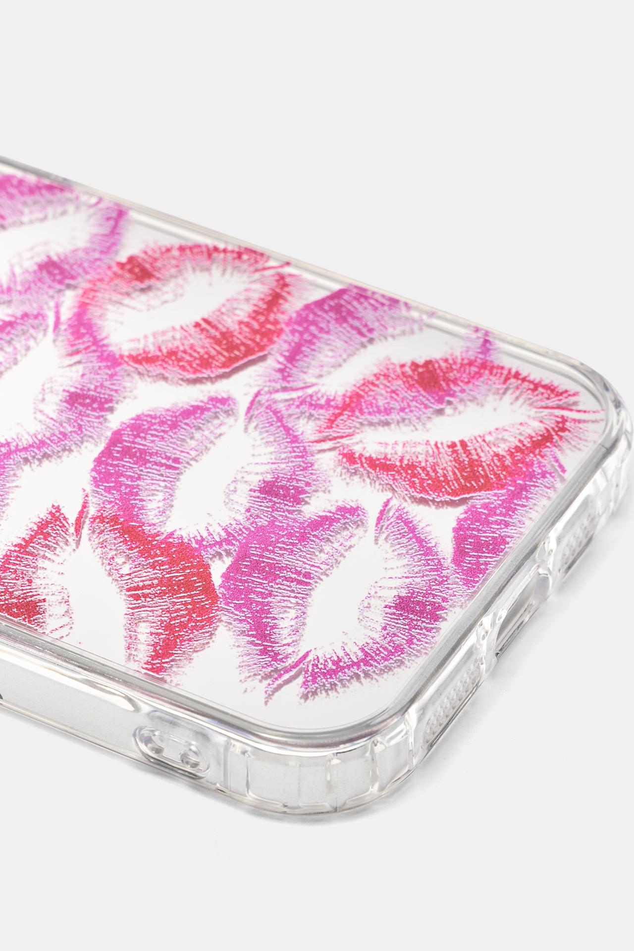 Kiss print mirrored iPhone case — Fuchsia