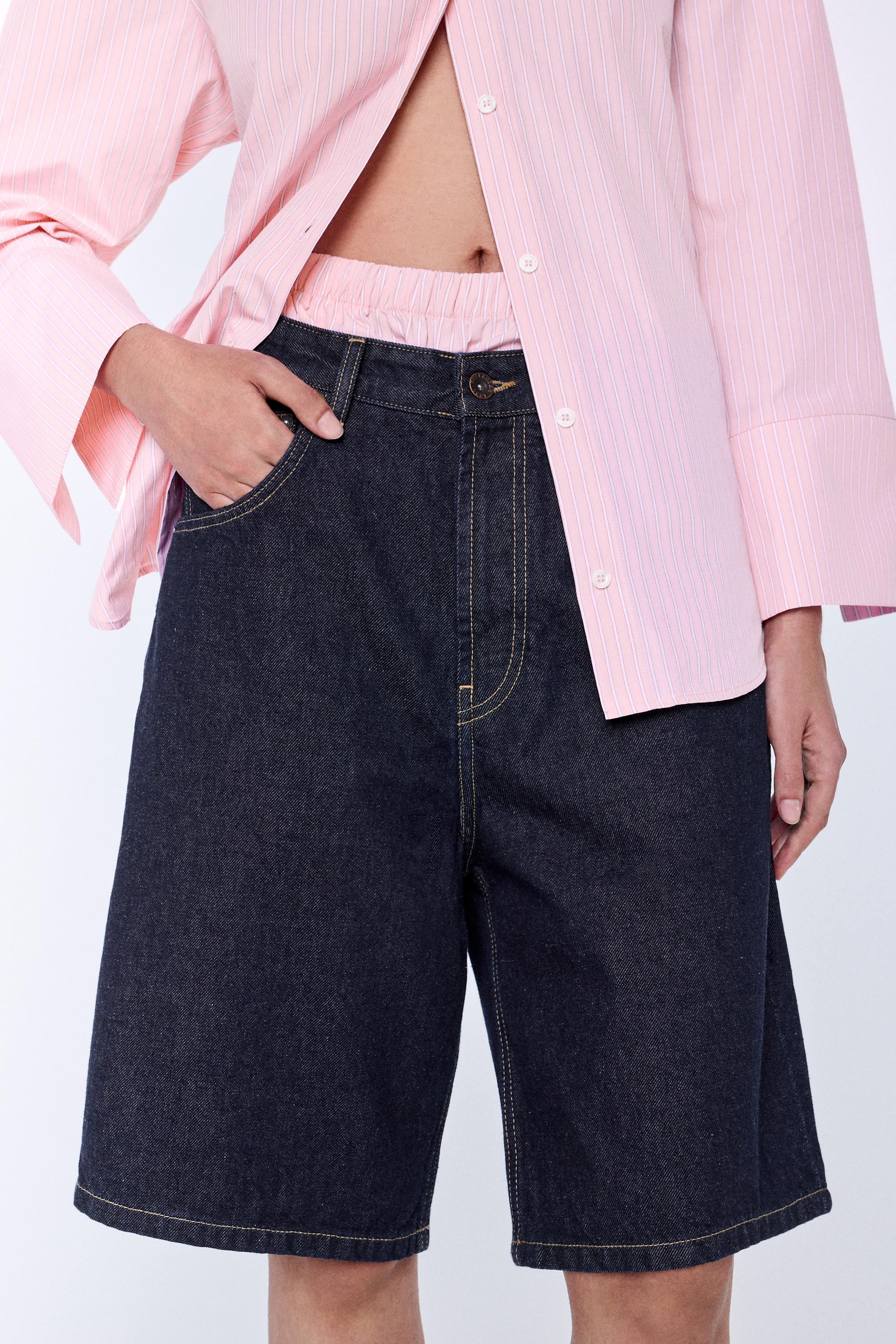 Baggy denim Bermuda shorts — Navy