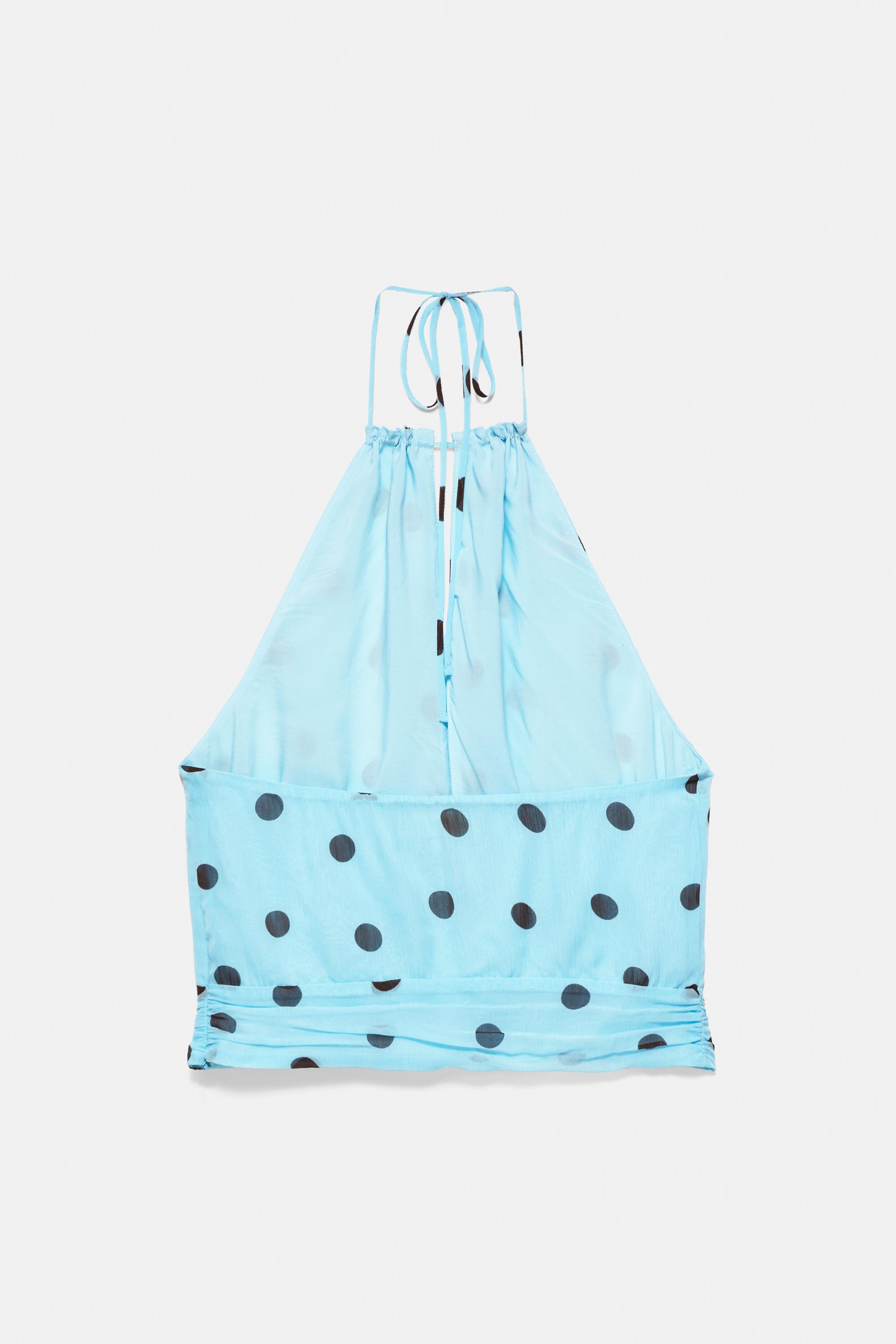 Polka dot halter top with cutout — Pale turquoise