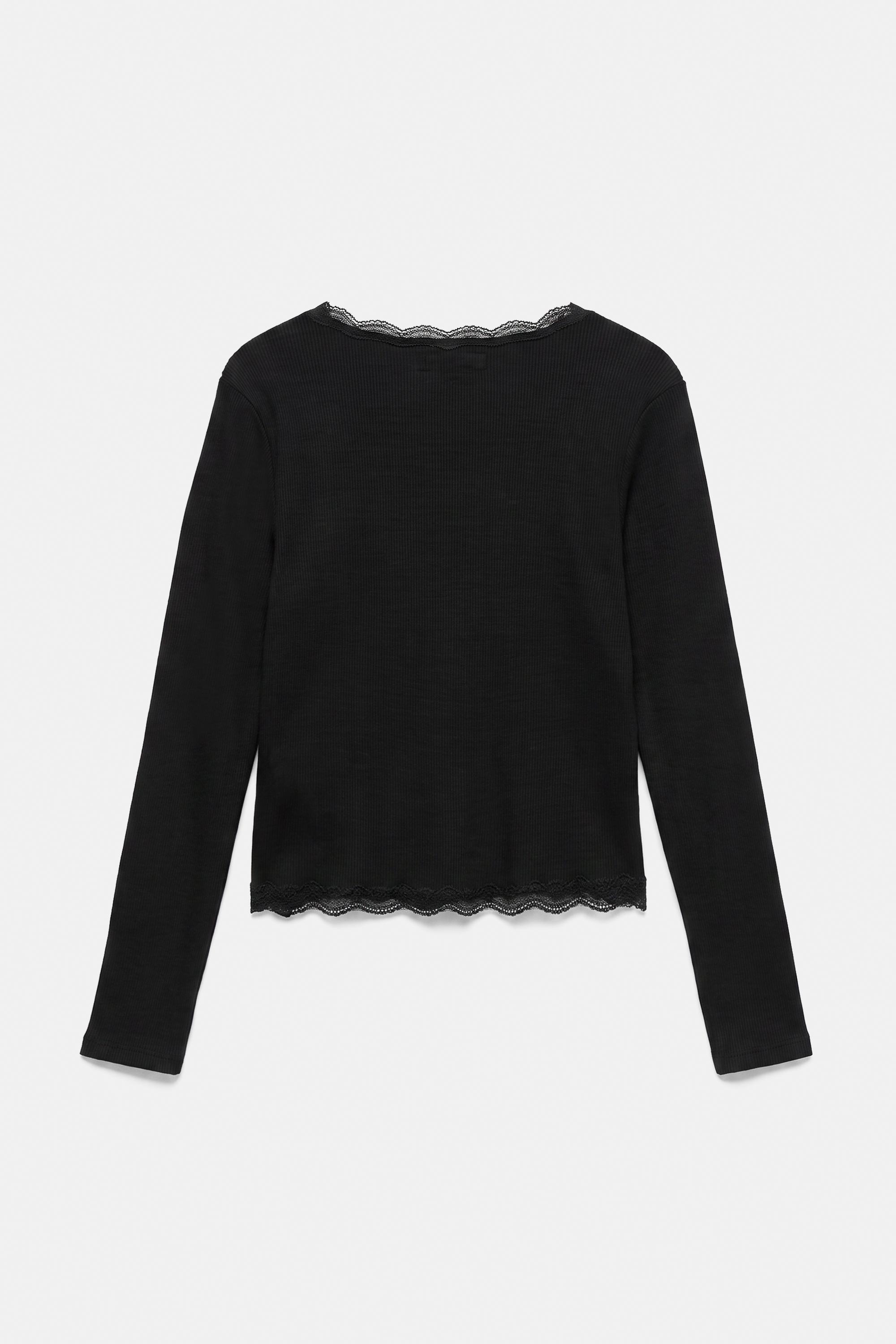 Buttoned lace T-shirt — Black