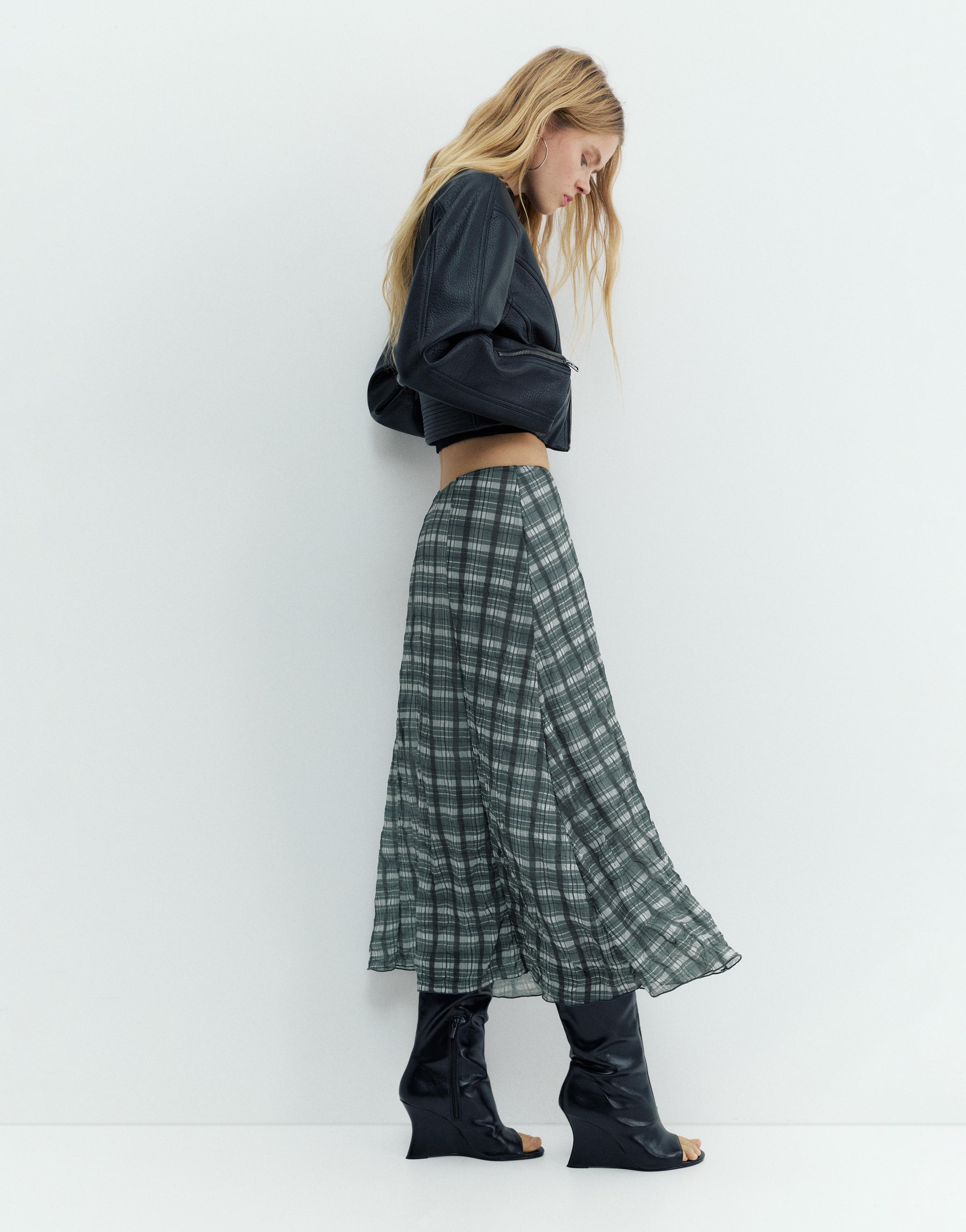 Kareli midi etek - Görsel 4